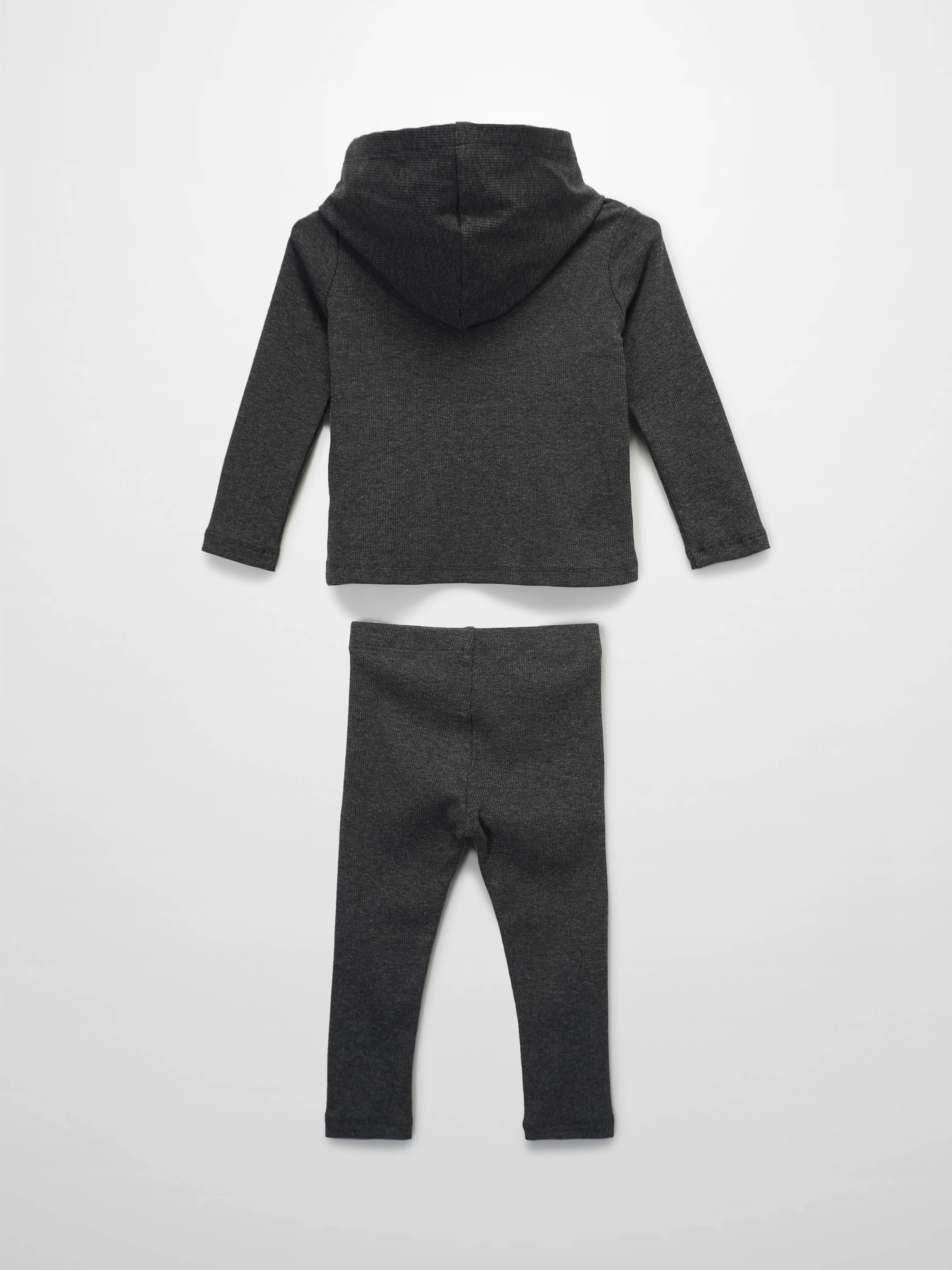Ribbed Leggings Set with Hood - Grey