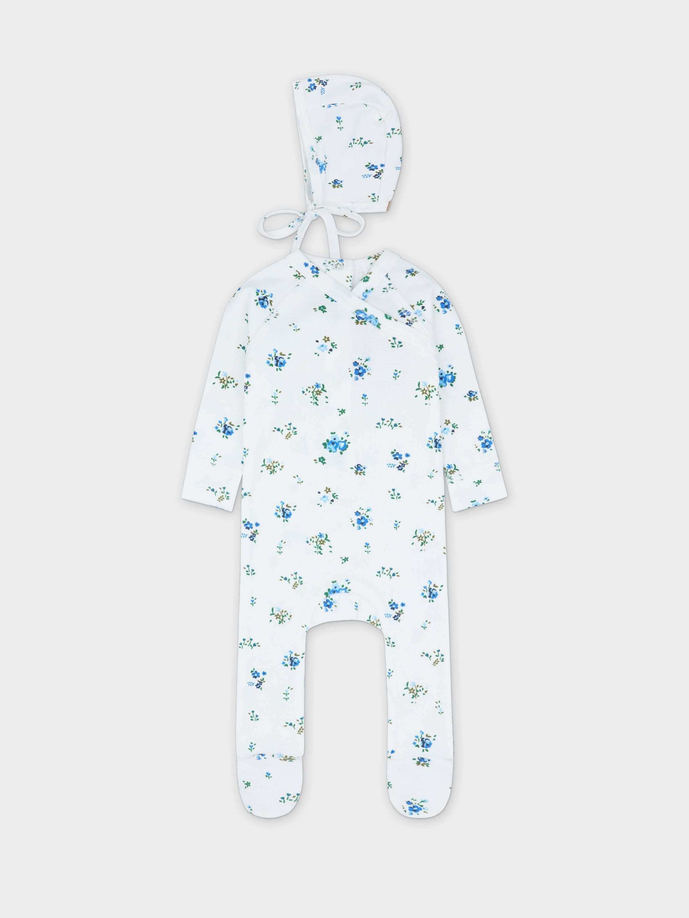Baby jumpsuit set for boy blue floral print