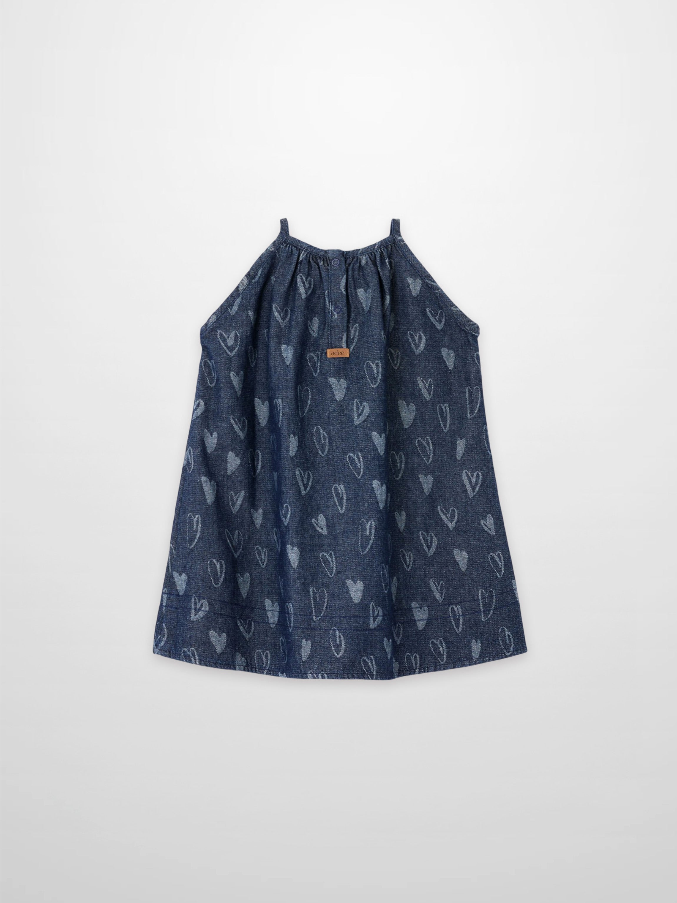 Denim Heart Jumper dress for girls in blue denim with heart print, Adee