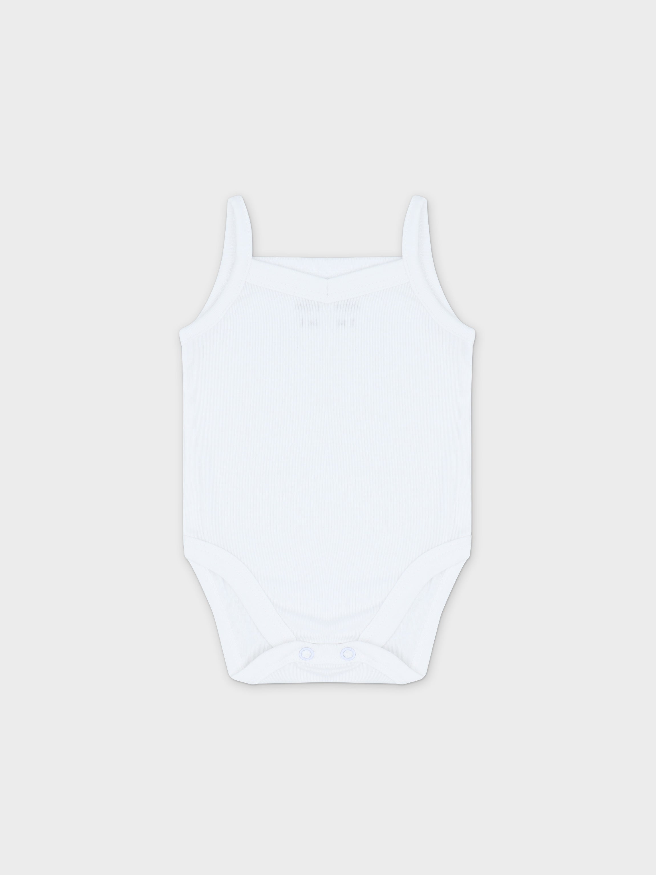 White ribbed baby bodysuit with straps