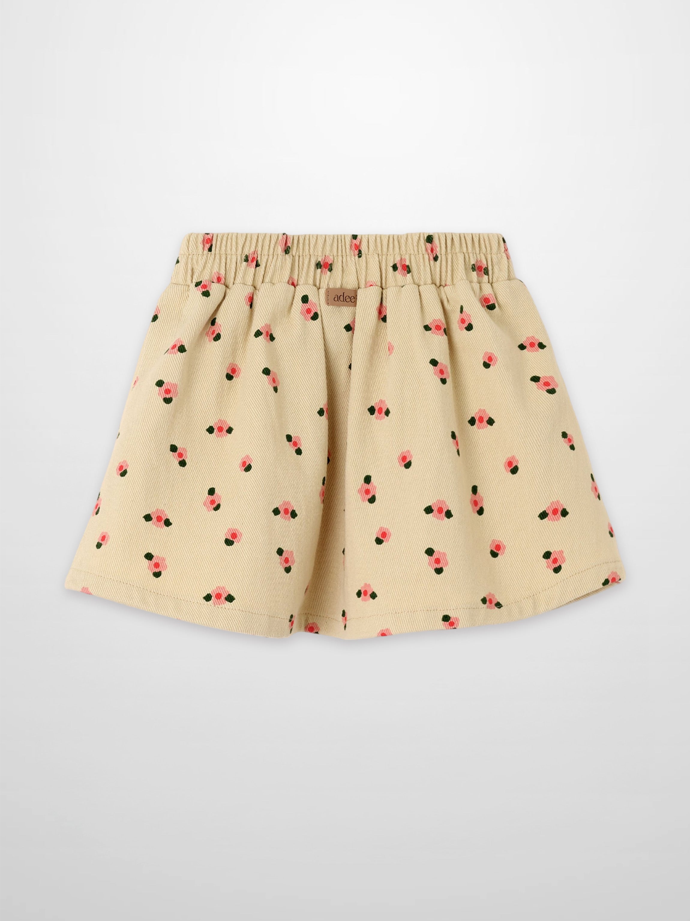 Tan Floral Skirt for girls by Adee with elastic waistband and pink floral print