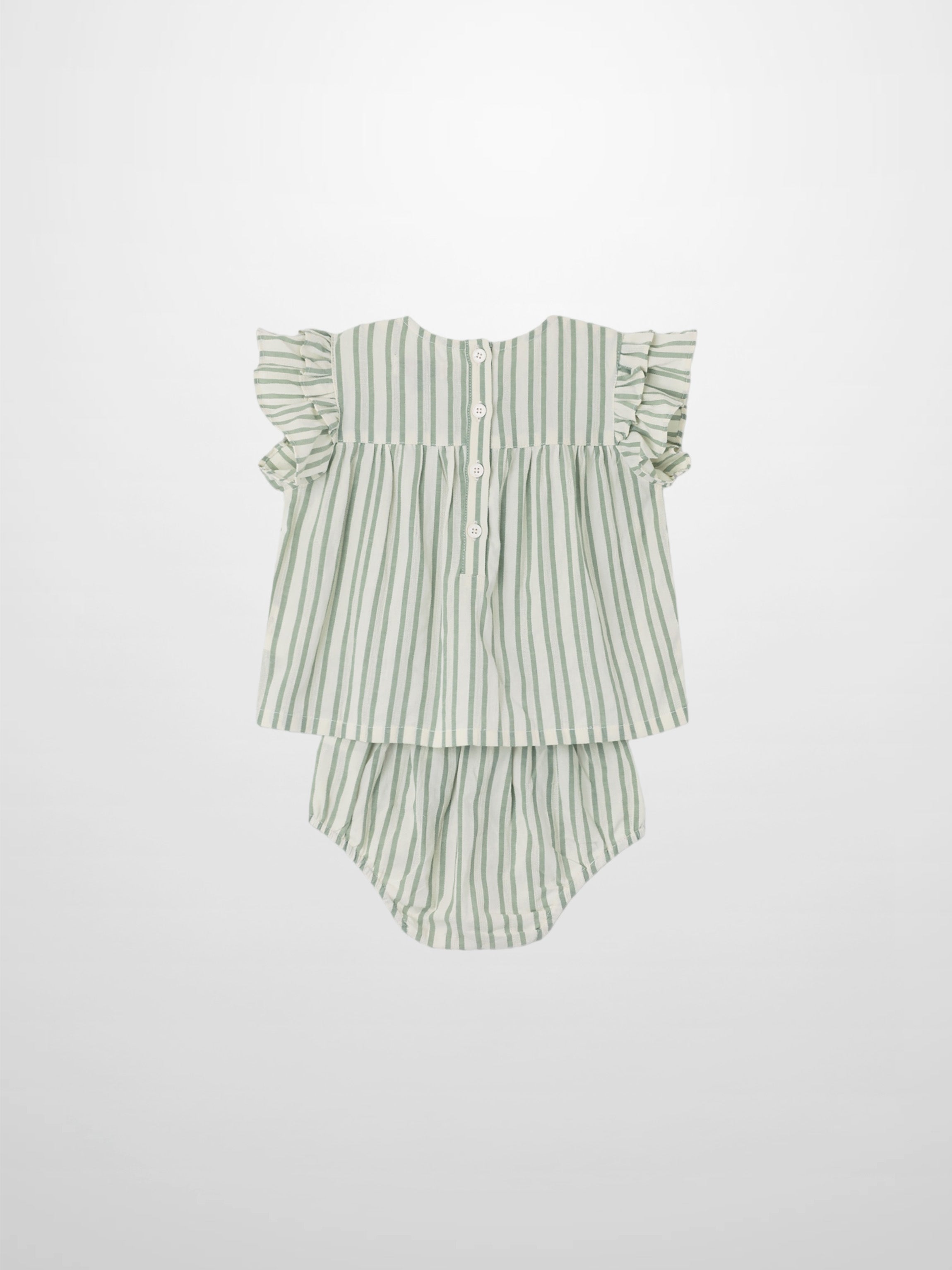 Green Striped Ruffled Shirt & Bloomers Set for little girls, dressy apparel