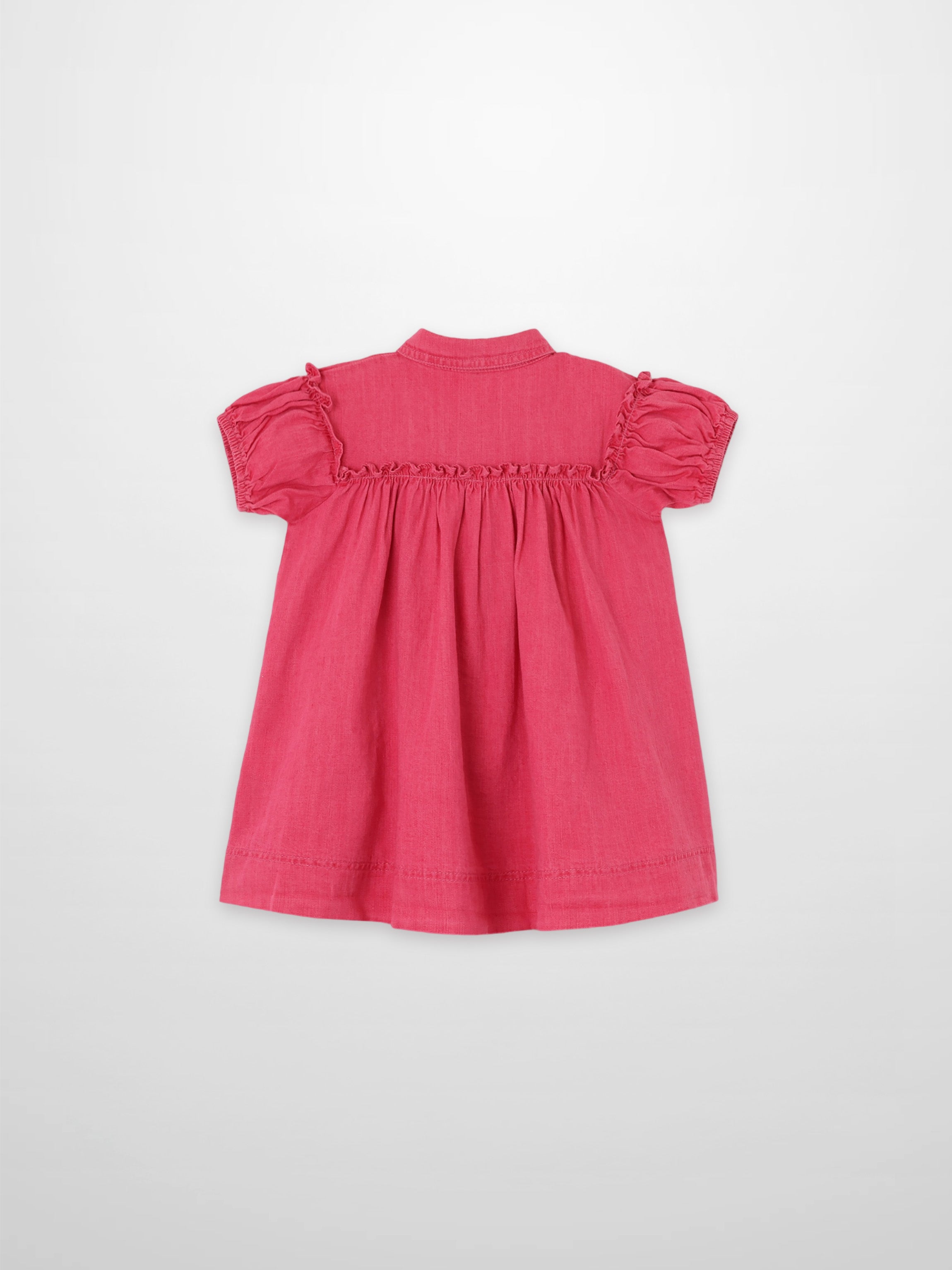Adee pink denim short-sleeve dress for girls with a smocked back yoke