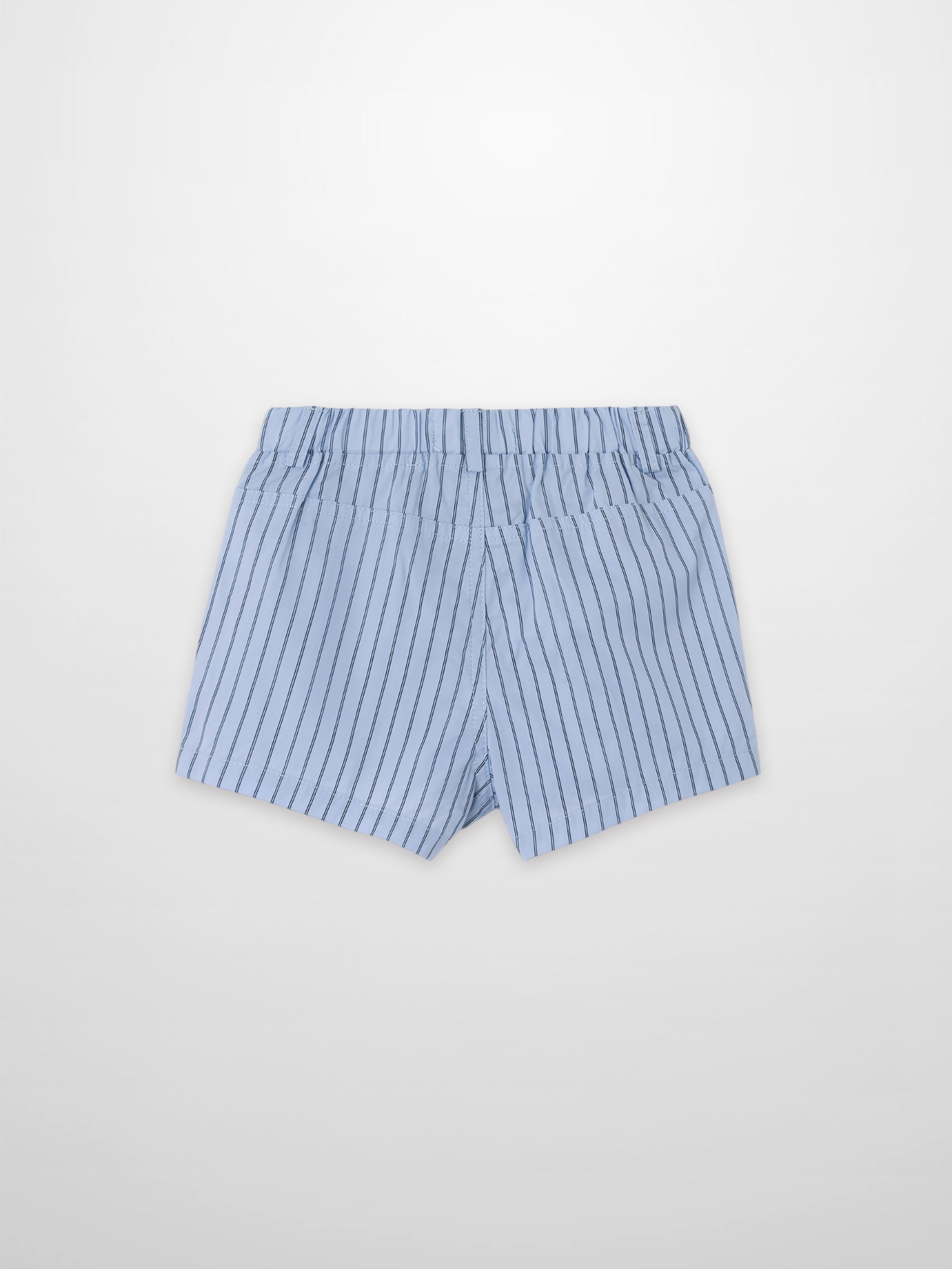Striped cotton shorts for boys, blue with navy vertical stripes, Adee