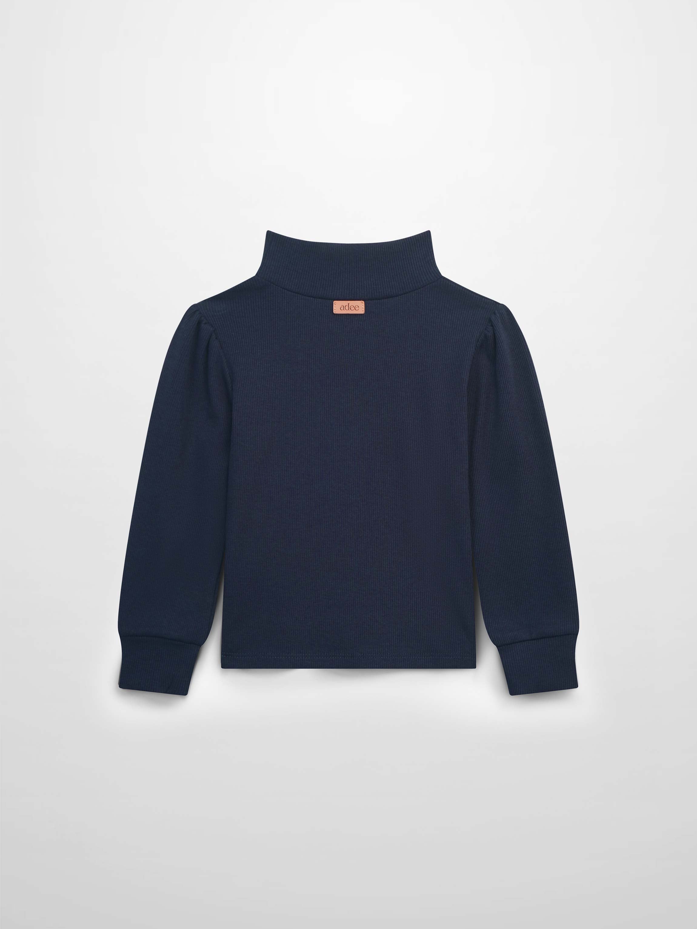Ribbed Puff Sleeve Shirt - Navy