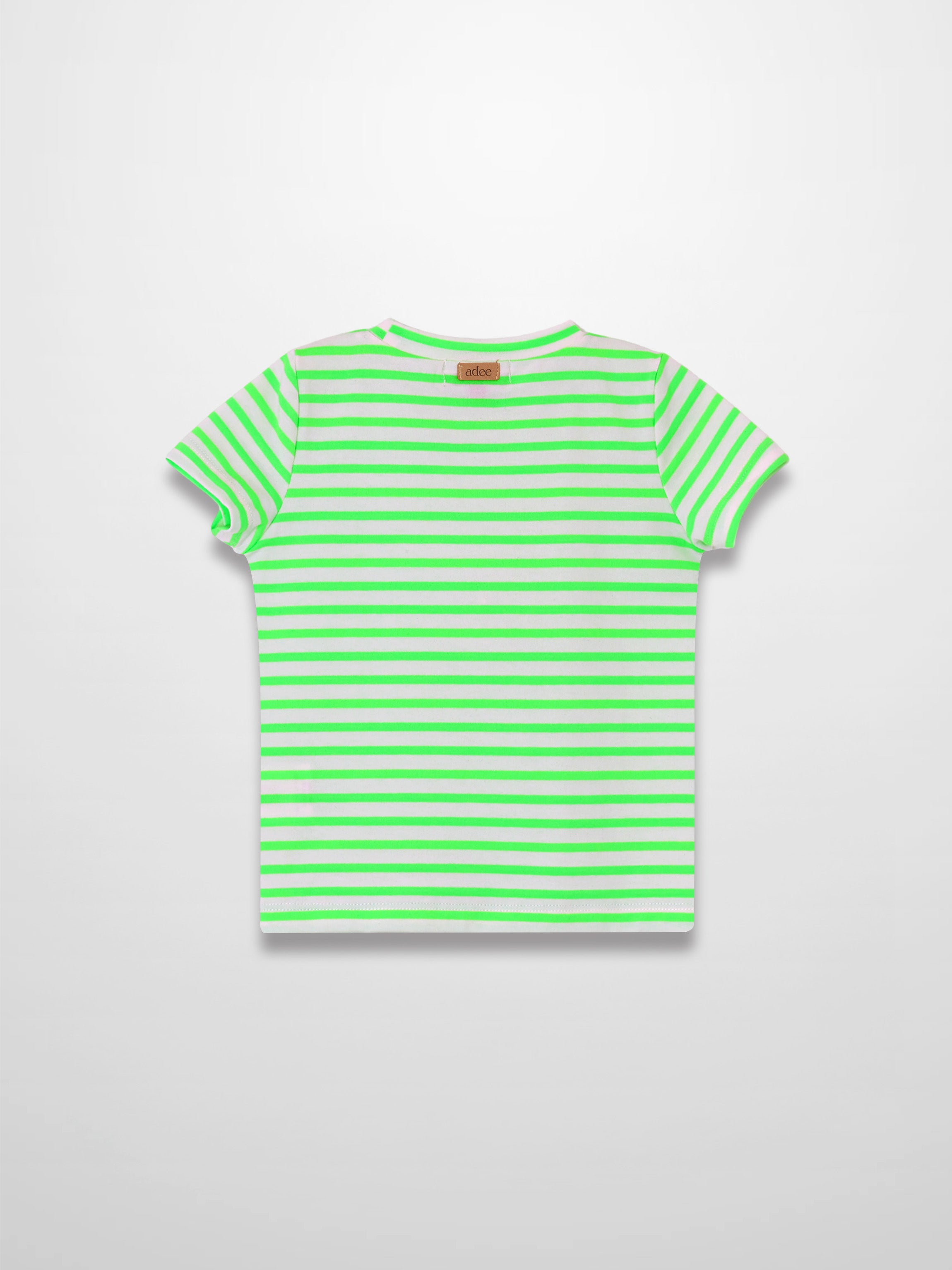Neon Green Striped Boxy T-shirt - Short Sleeve