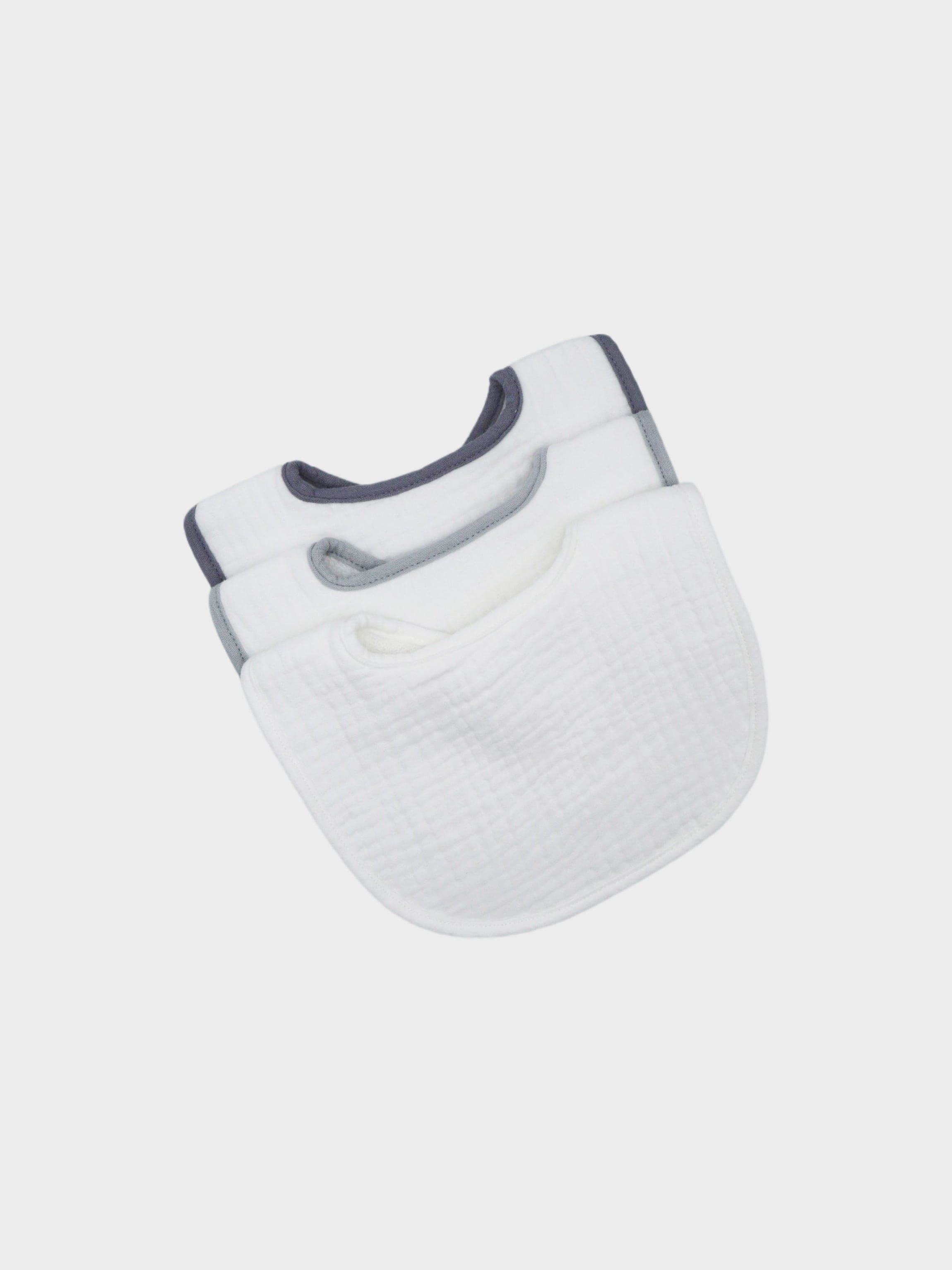 baby boy 3 pack muslin bibs with colored edging