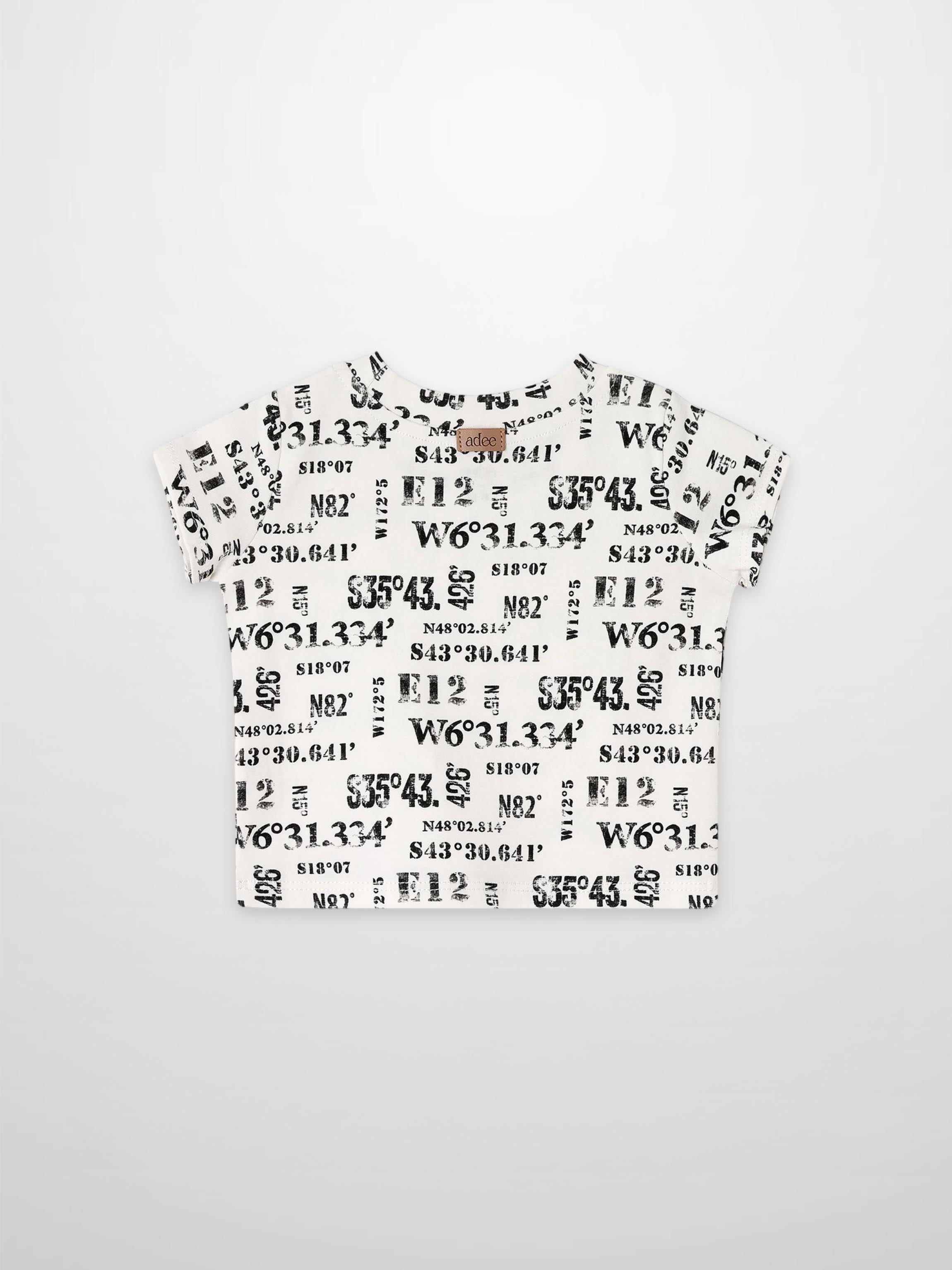 Number Print T-shirt for boys; white with all-over coordinate-style black numbers, Adee