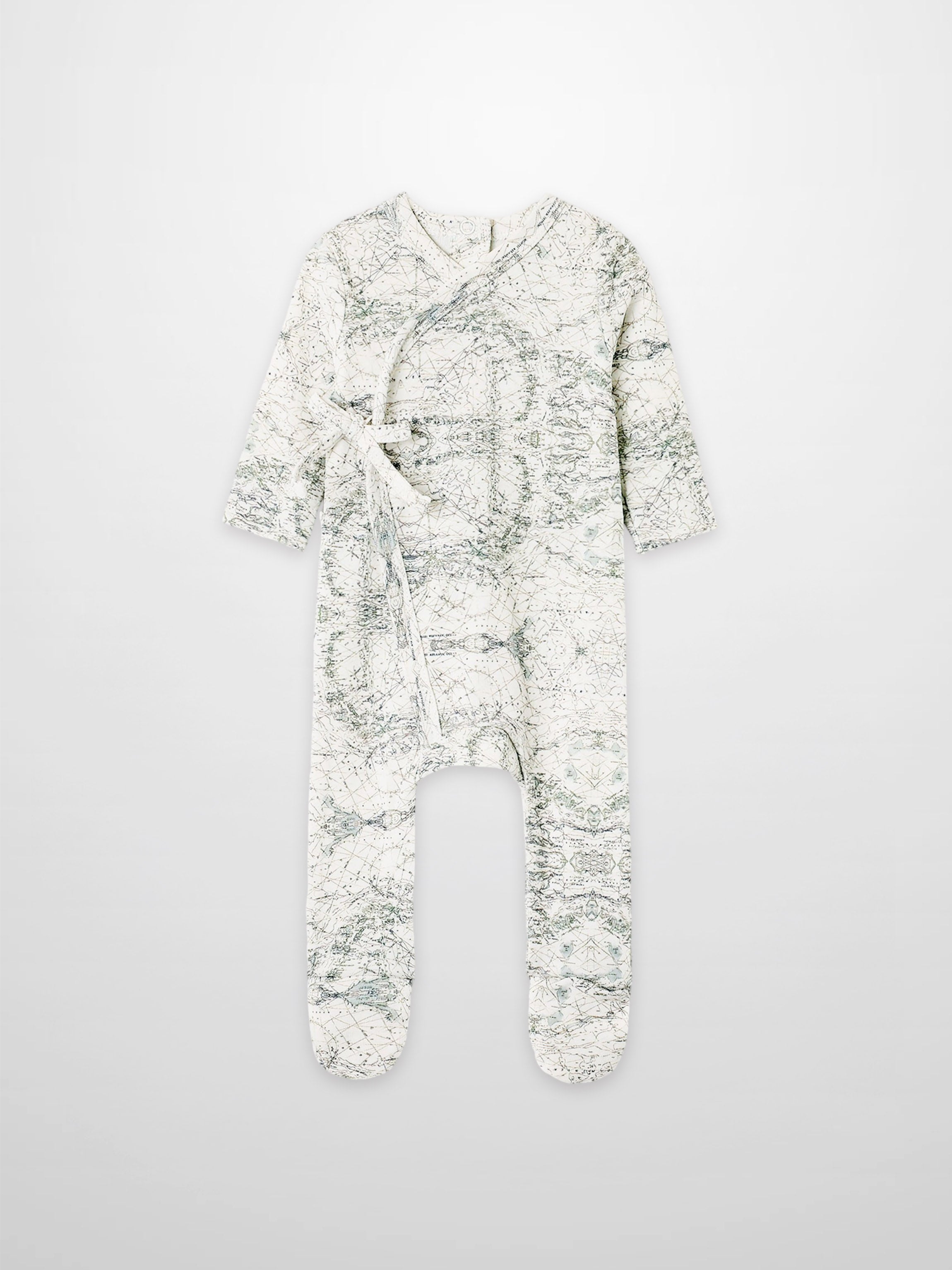 Map Stretchy boys romper by Adee in a sage green map print