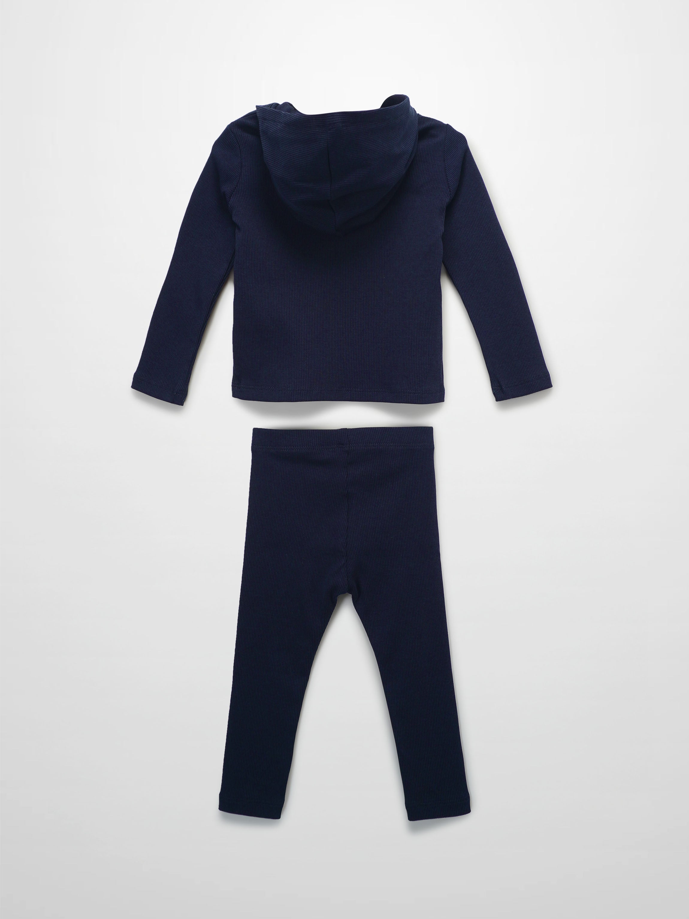 Ribbed Legging Set with Hood - Navy