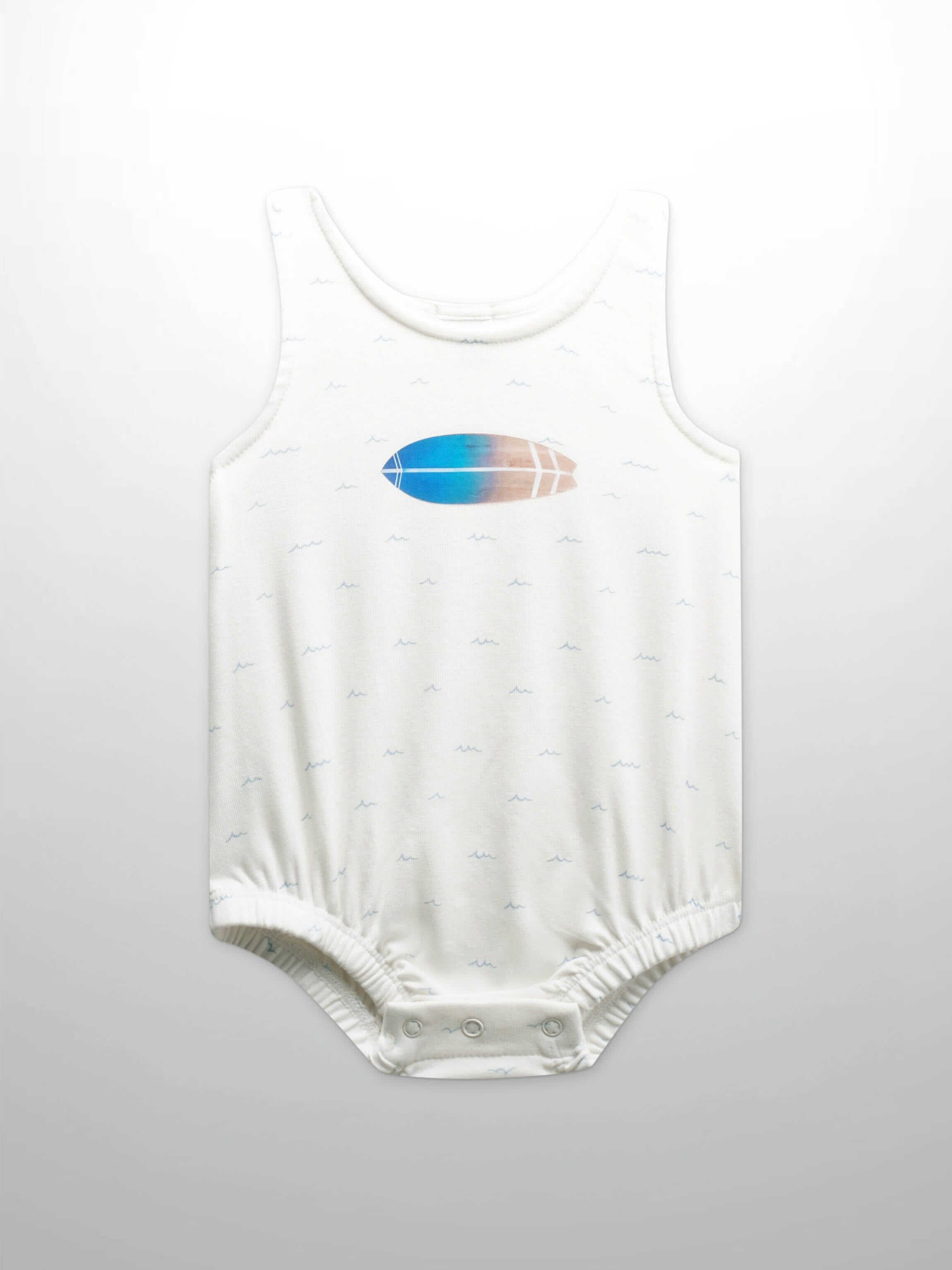 Baby surf romper with surfboard design