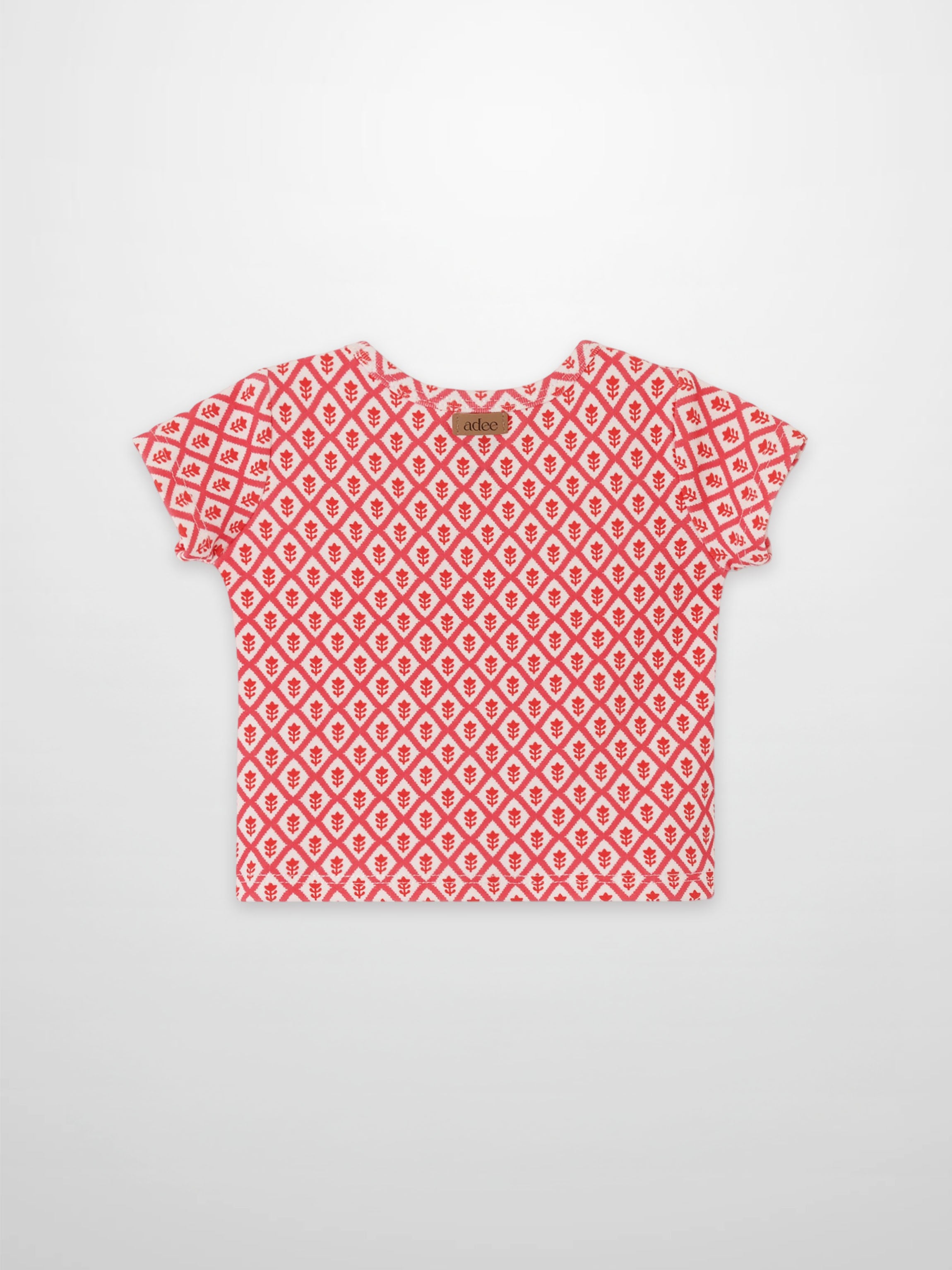 Diamond Flower T-Shirt for girls by Adee with red diamond lattice pattern on white short-sleeve tee