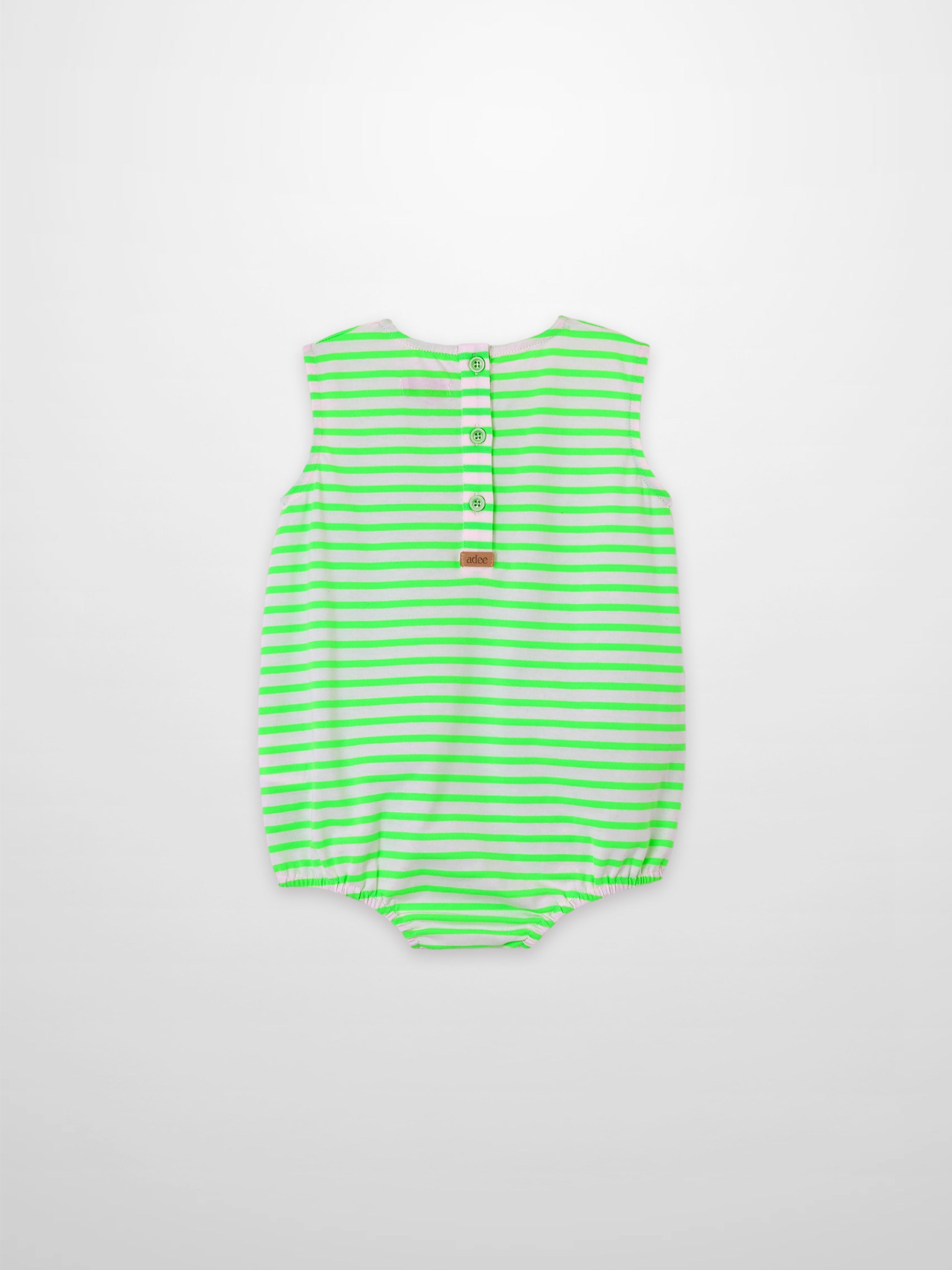 Adee neon green striped sleeveless romper for boys with back buttons