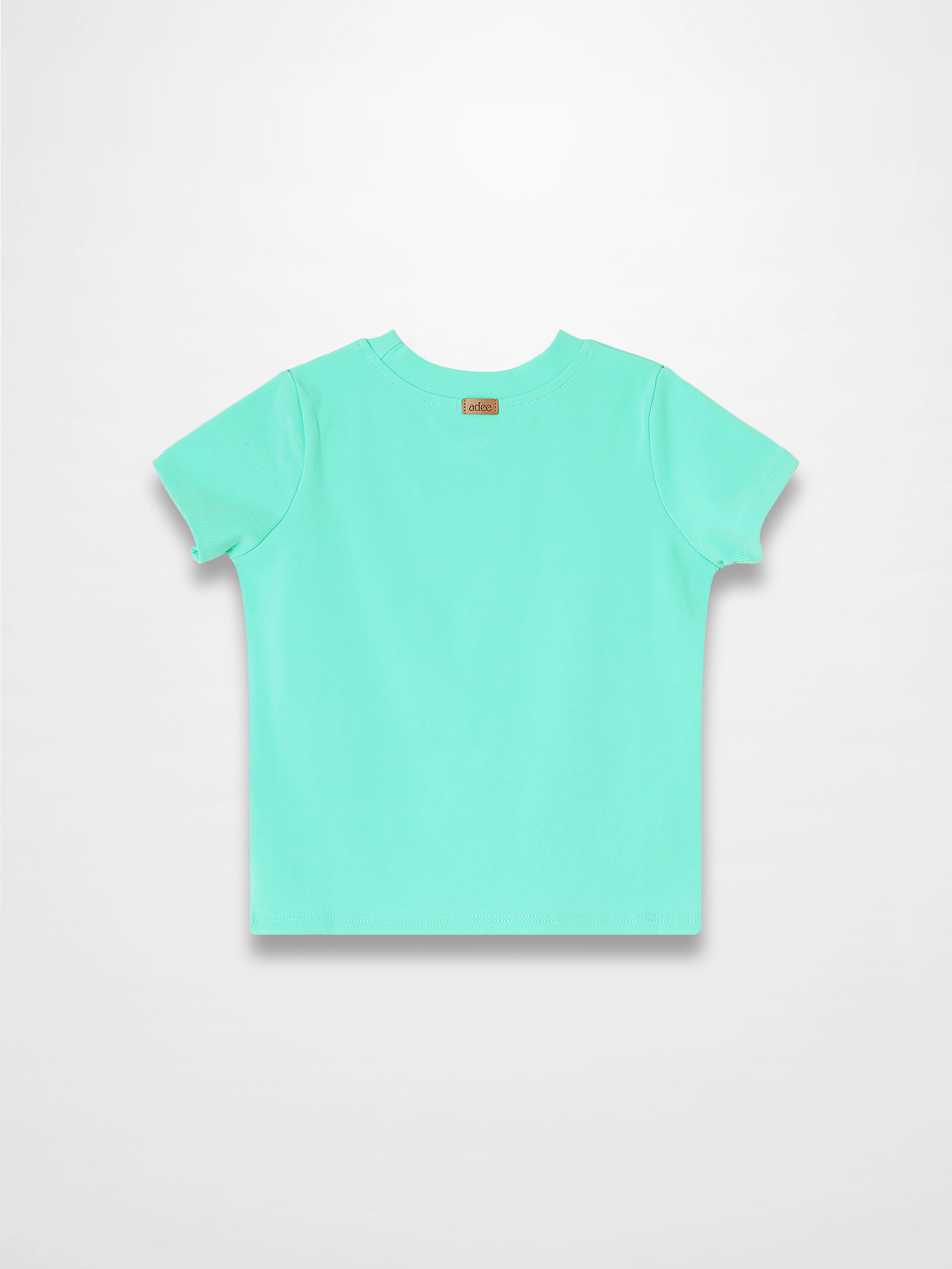 Mint green Thin Ribbed T-Shirt, back view laid flat with small neckline label.