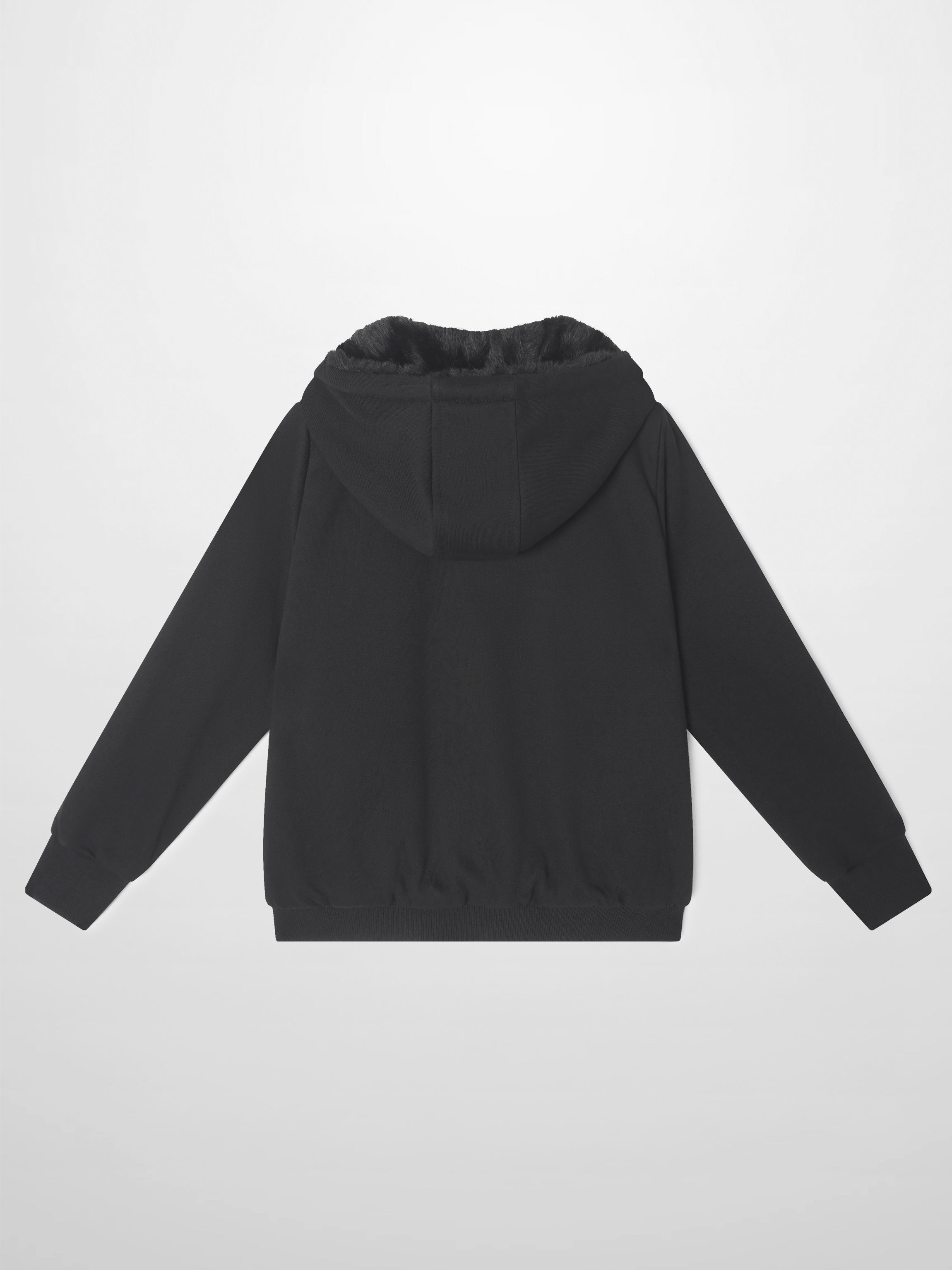 Fur lined black hooded sweatshirt by Adee; unisex tops