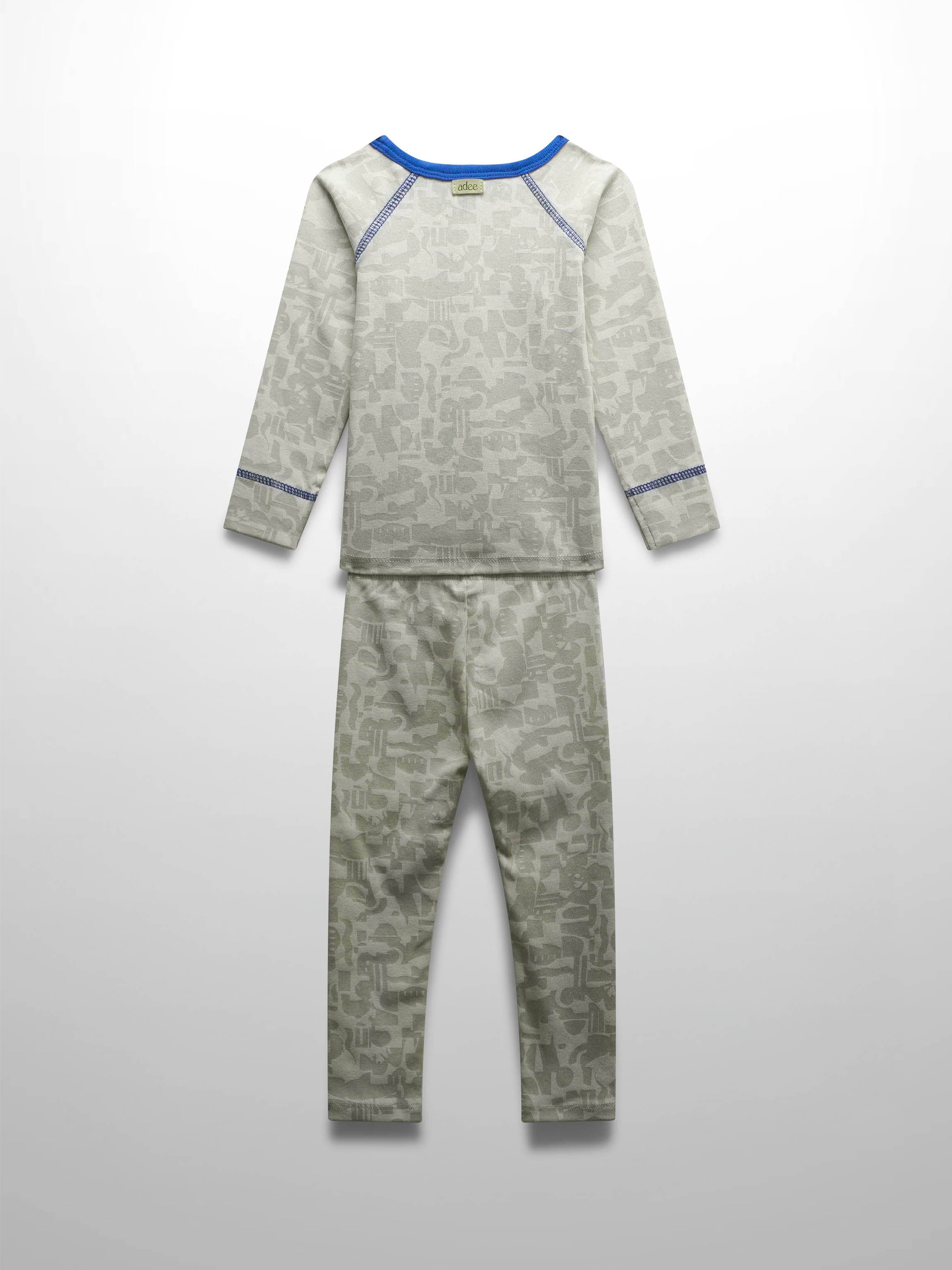 Abstract blue-trimmed pajama set