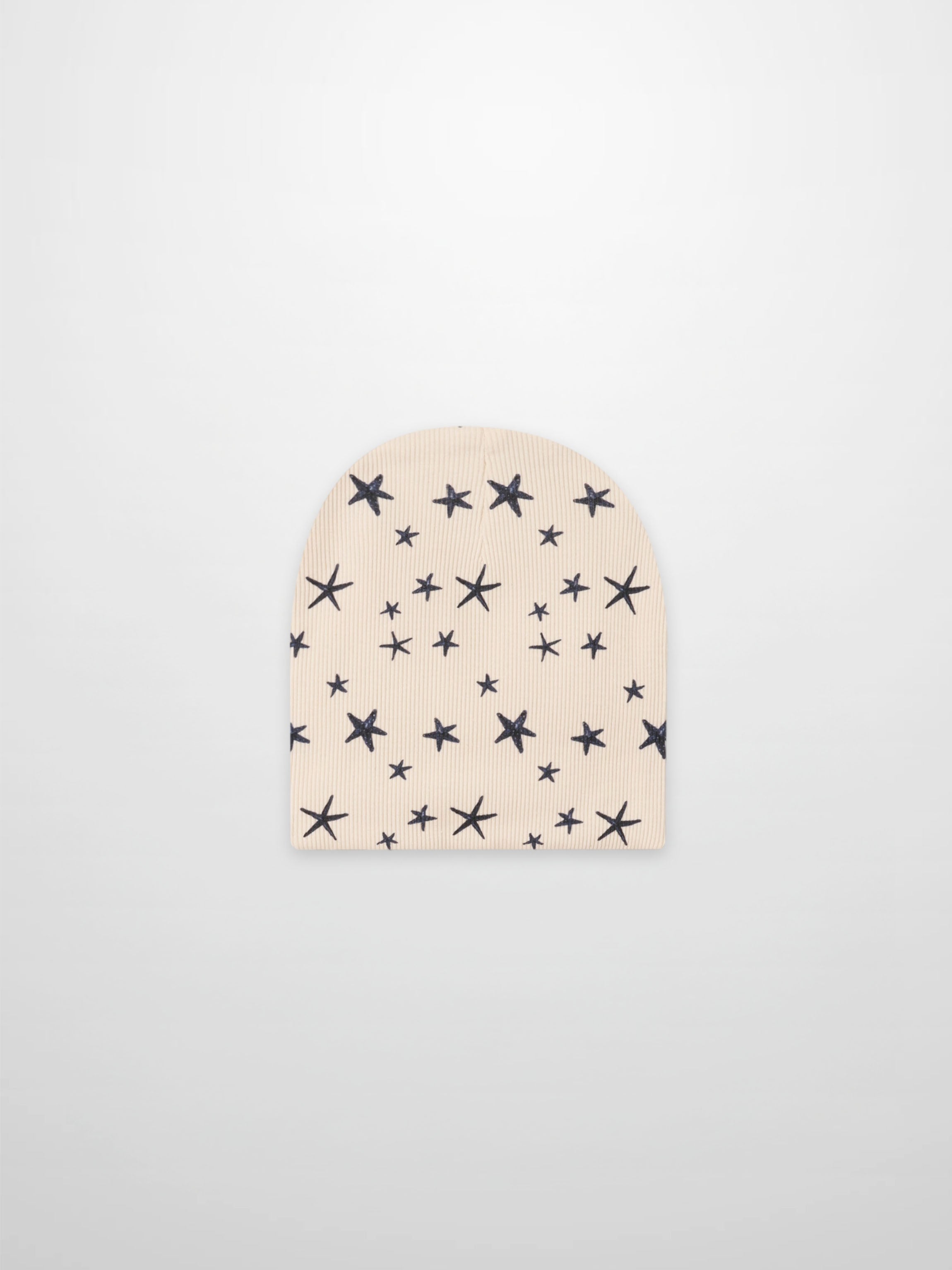 Star Beanie for boys in beige knit with navy star pattern
