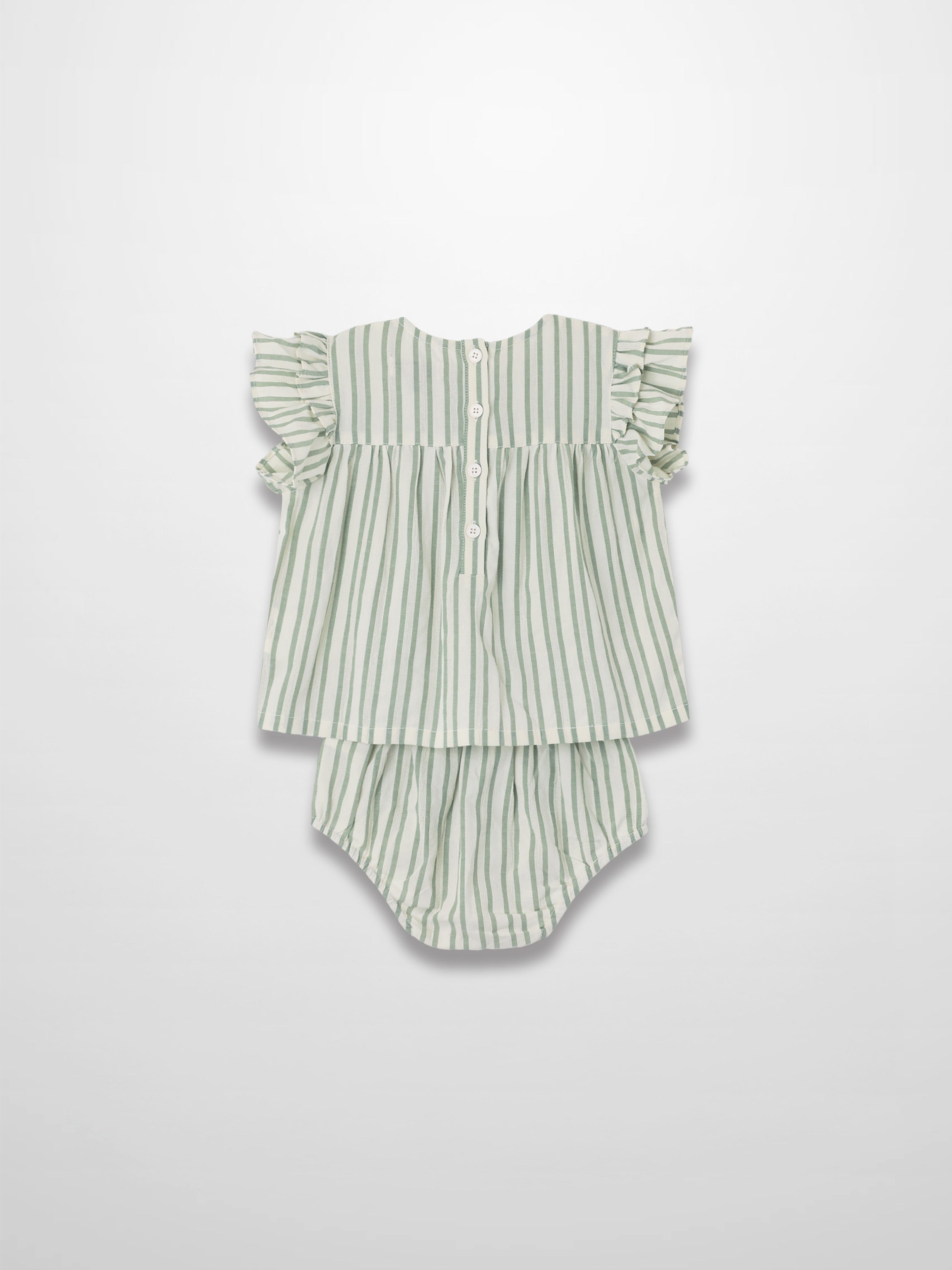 Green Striped Ruffled Shirt & Bloomers Set