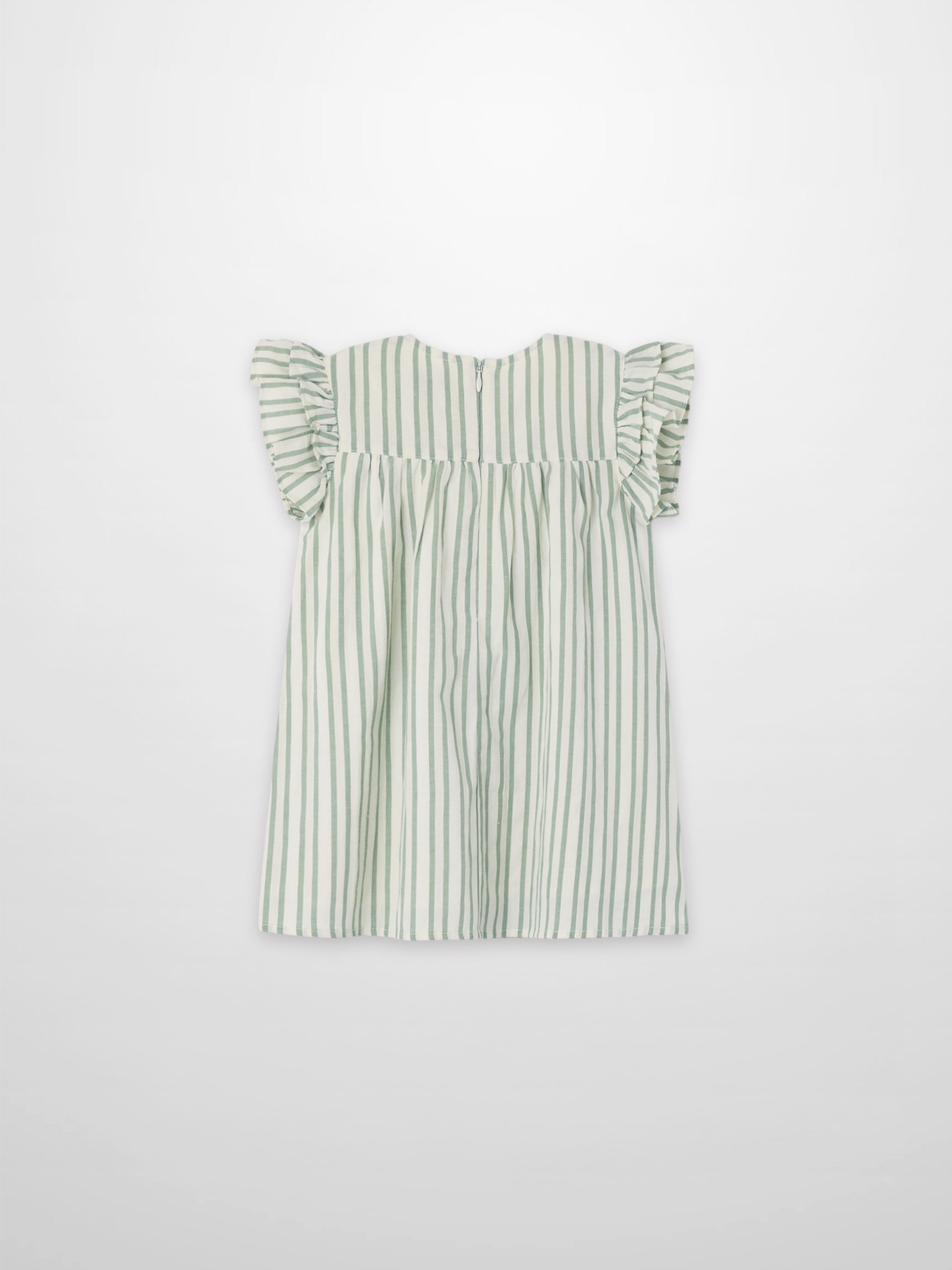 Green striped Adee girls dressy dress with flutter sleeves