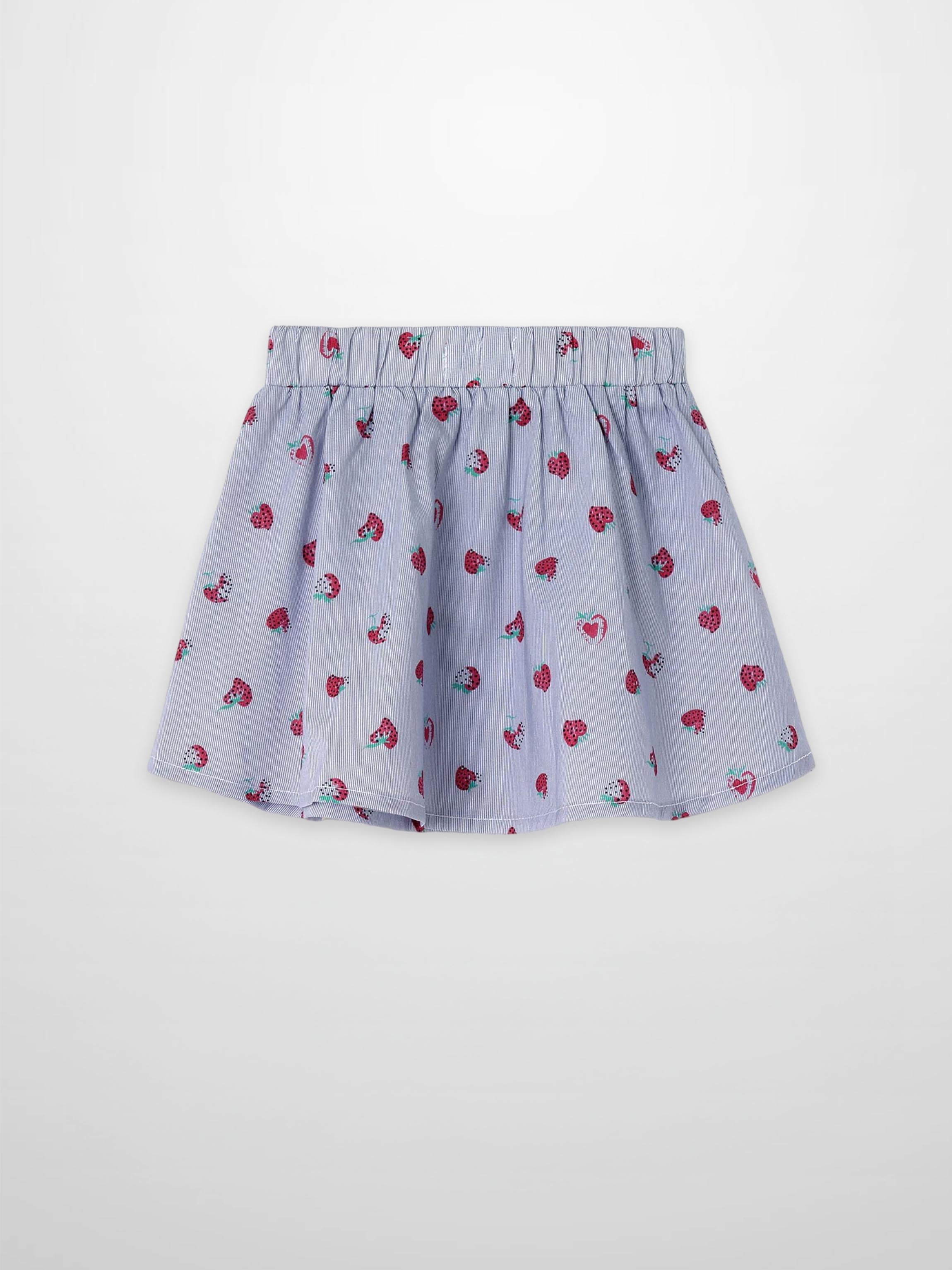 Adee girls strawberry-print skirt with elastic waistband in light blue striped fabric