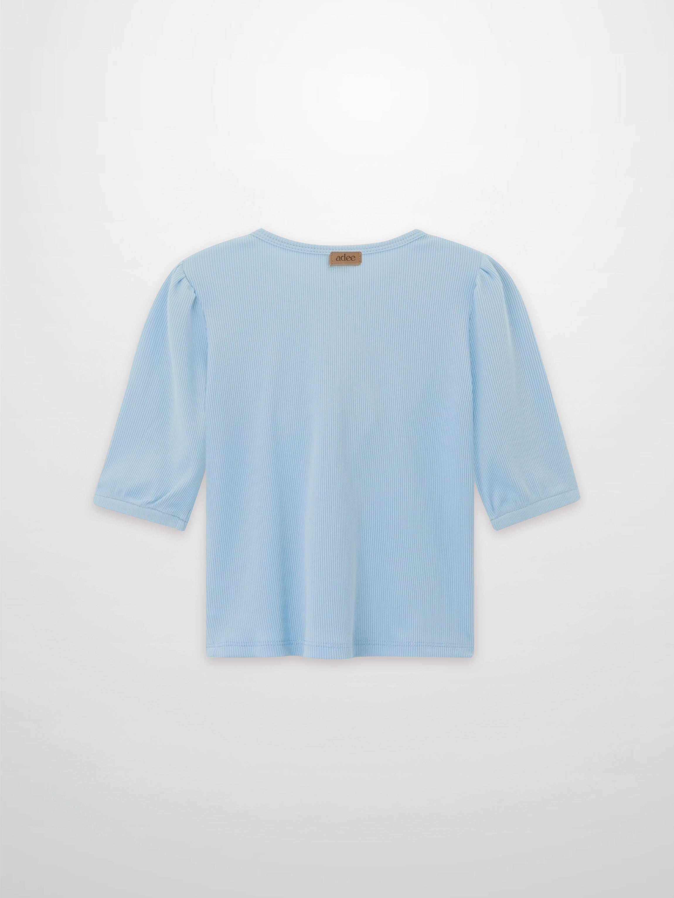 3/4 puff sleeve T-shirt for girls in light blue ribbed knit by Adee