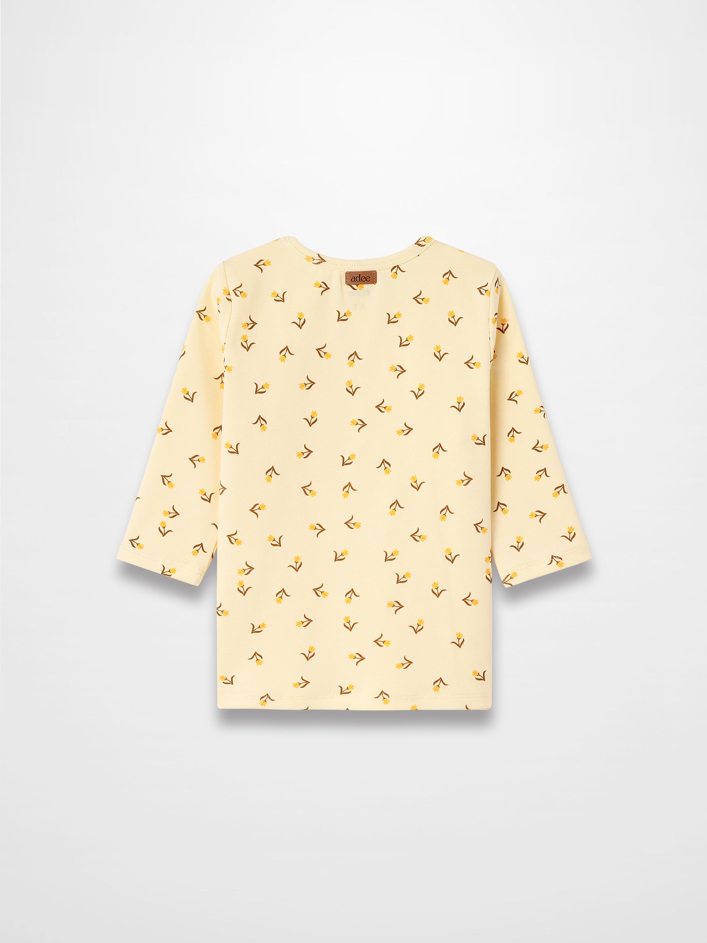 Butter Yellow Tulip T-shirt for girls, Adee brand, 3/4 sleeves, small floral print