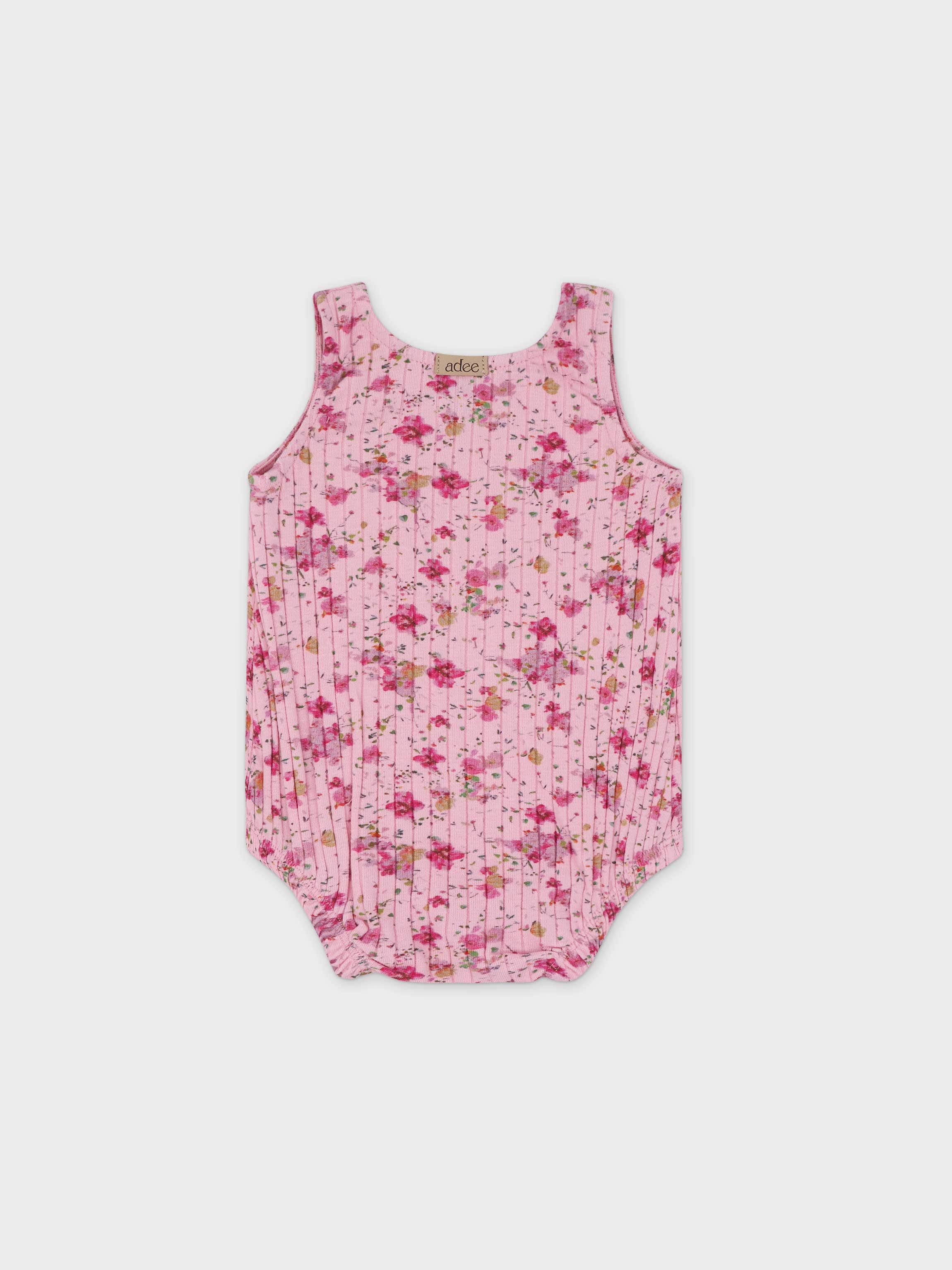 Pink berry romper with floral design