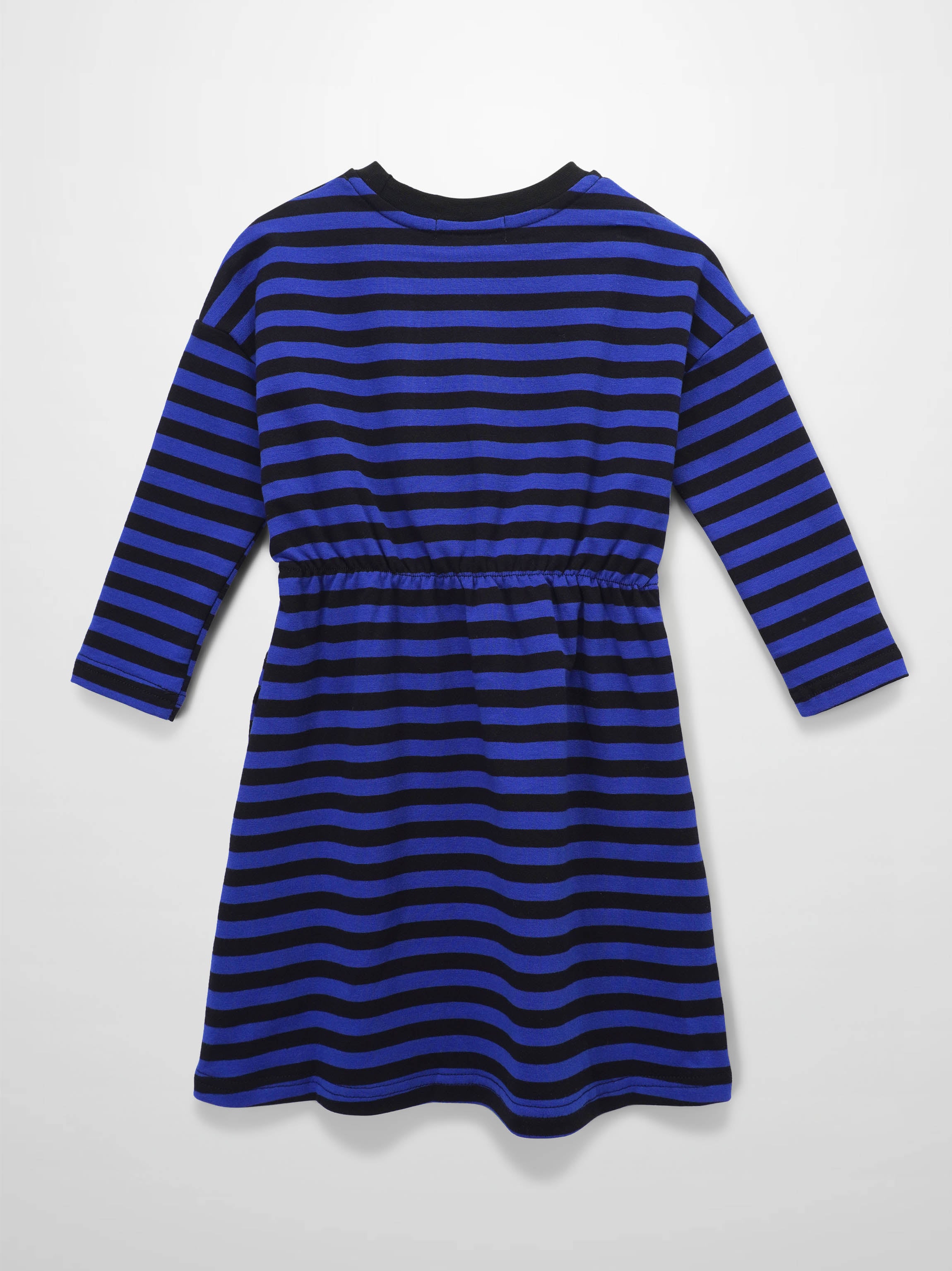 Striped Drawstring Dress - Blue & Black