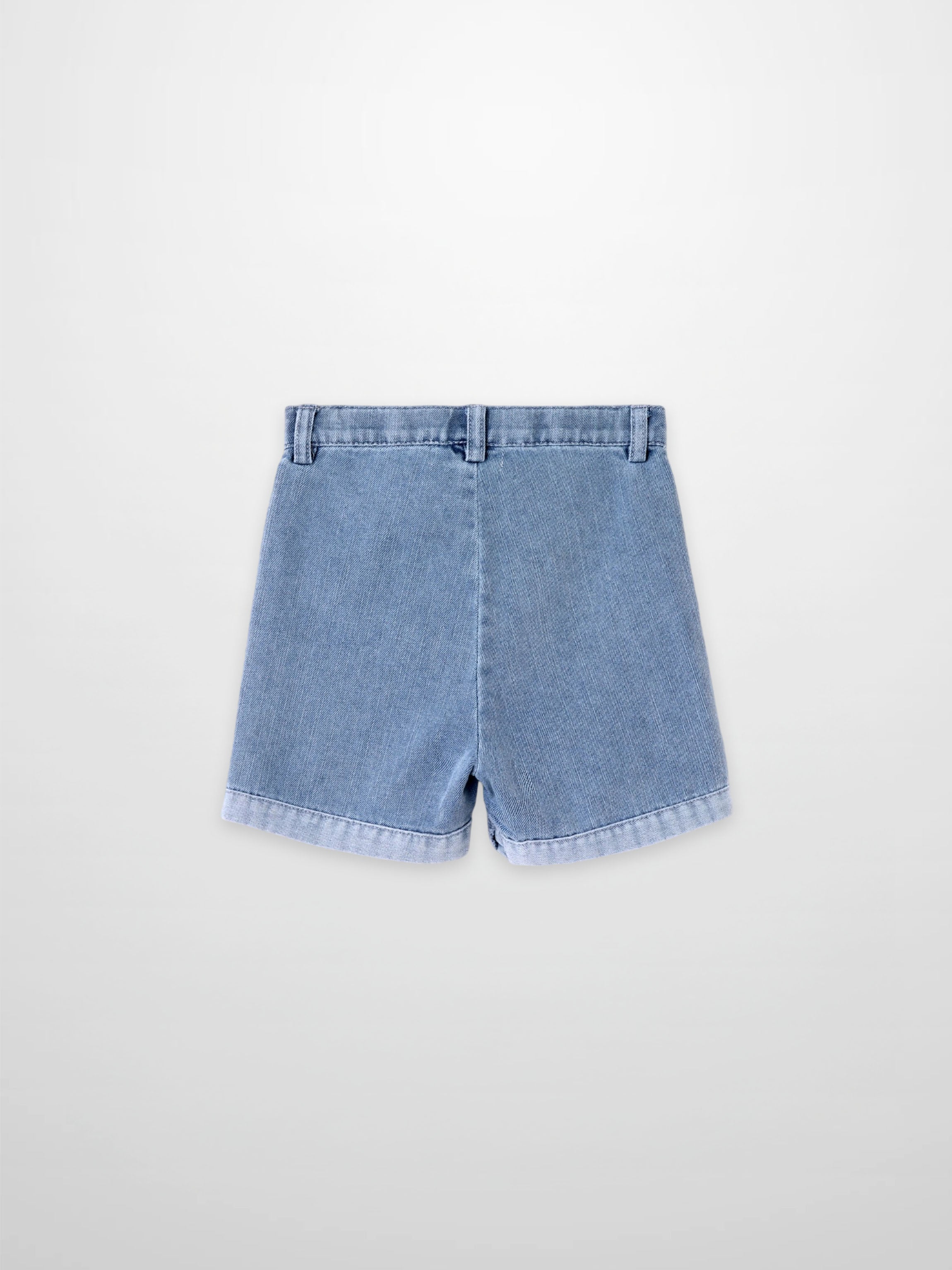 Cuffed denim shorts for boys by Adee in light blue denim fabric.
