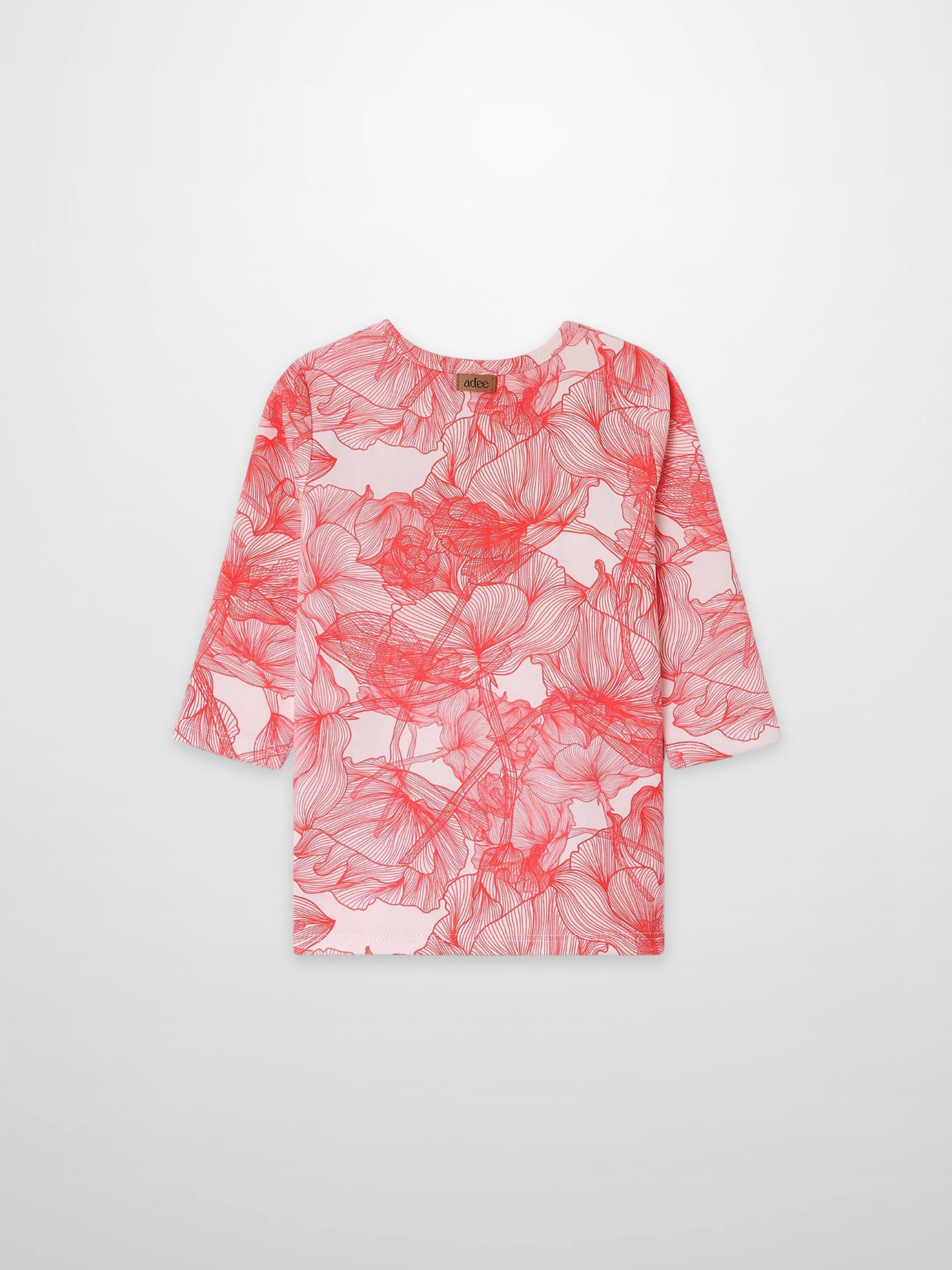 Adee Pink Petal 3/4 Sleeve T-shirt for girls with red floral print