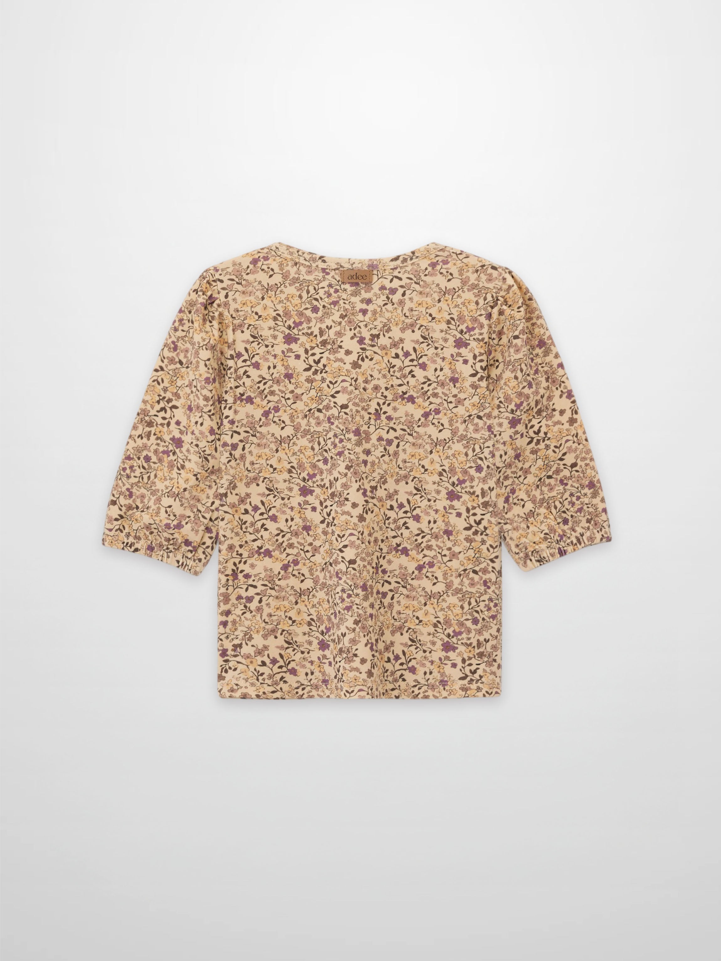 Purple Flower 3/4 Sleeve Shirt by Adee, beige floral print girls’ top