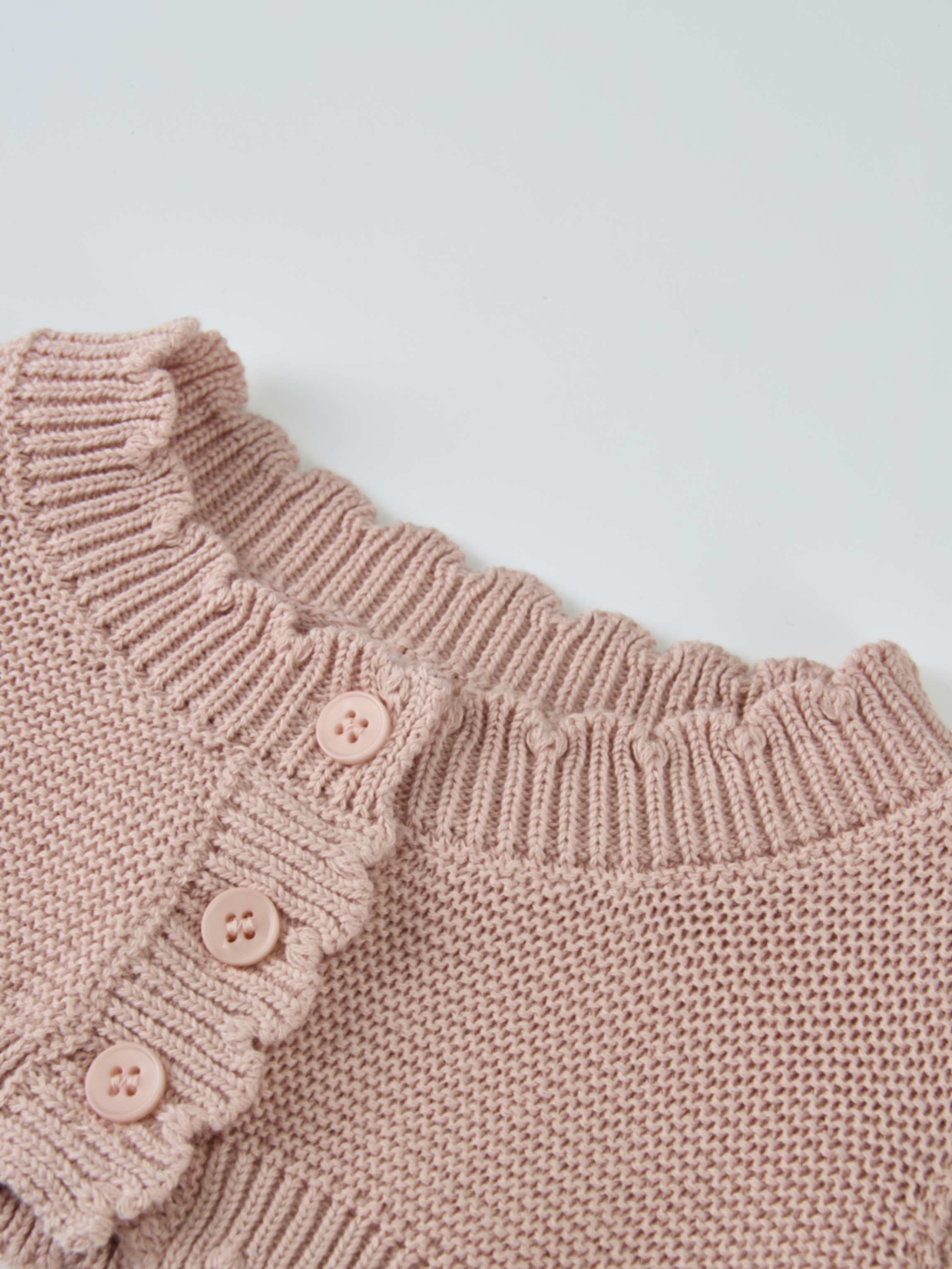 Cropped light pink Adee cardigan for girls, dressy top with scalloped trim and button front