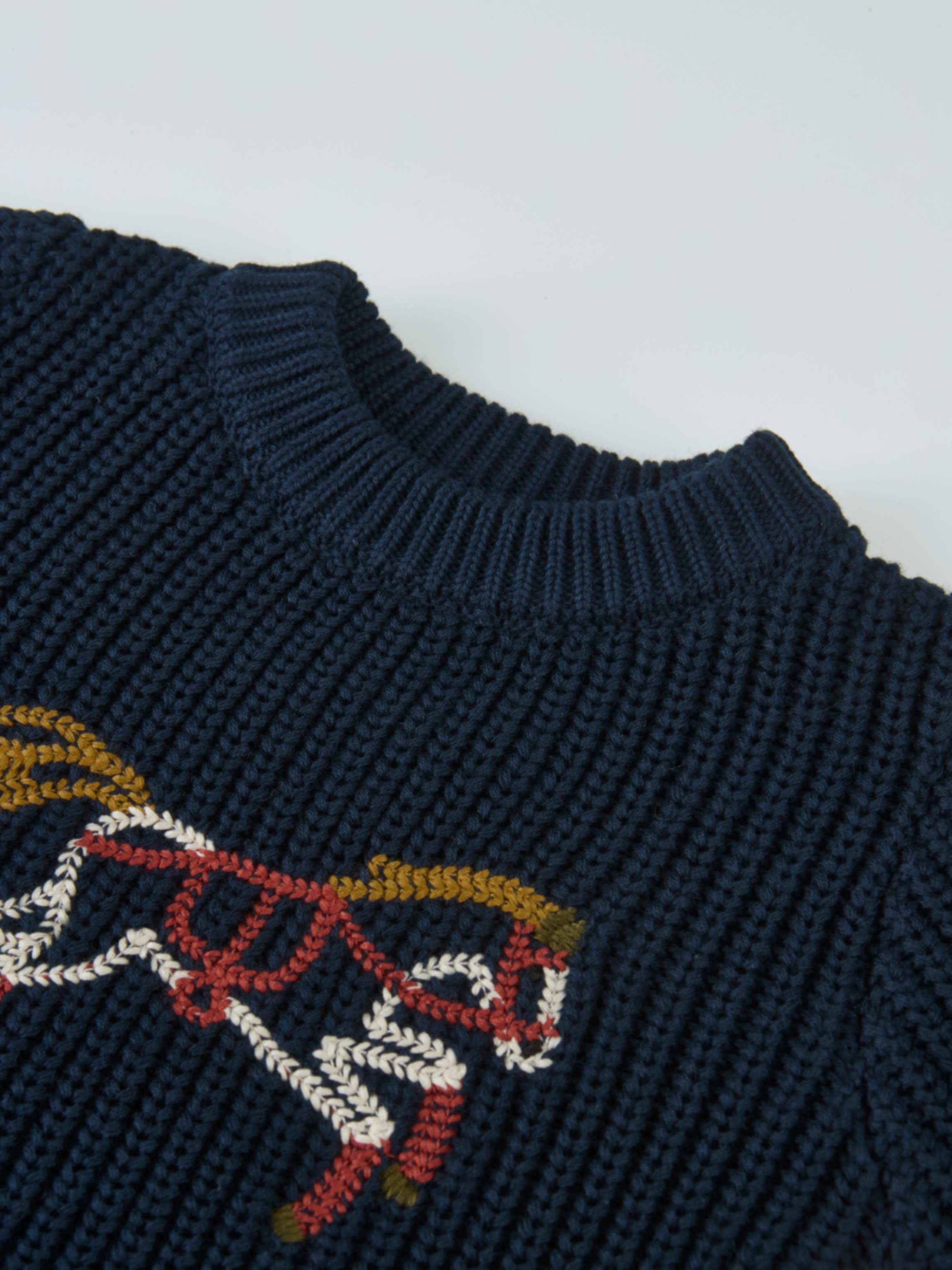 Knit Horse Sweater Navy, Adee unisex top with colorful horse motif
