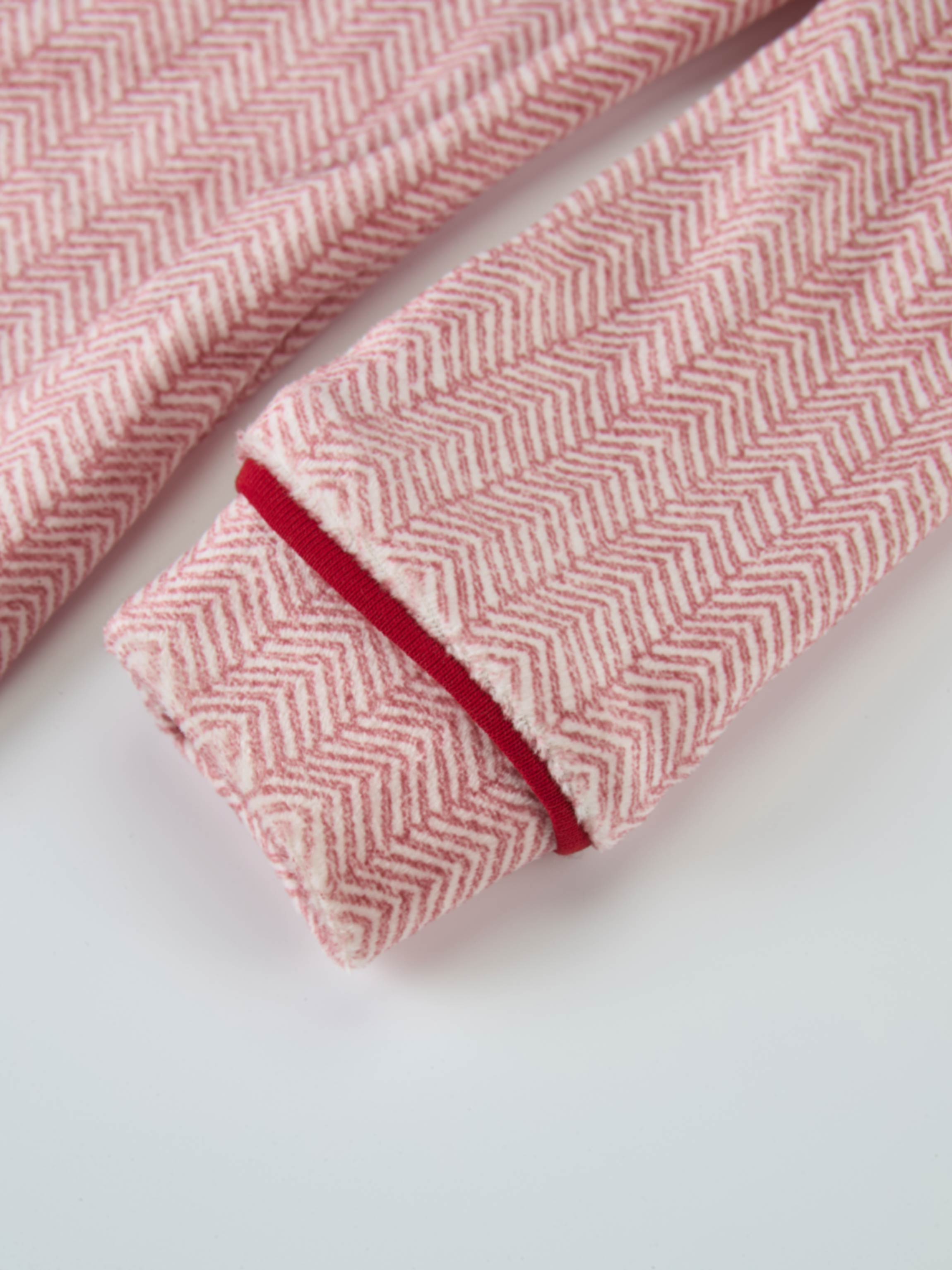 Girls Herringbone Pajamas by Adee in pink-red with red piping