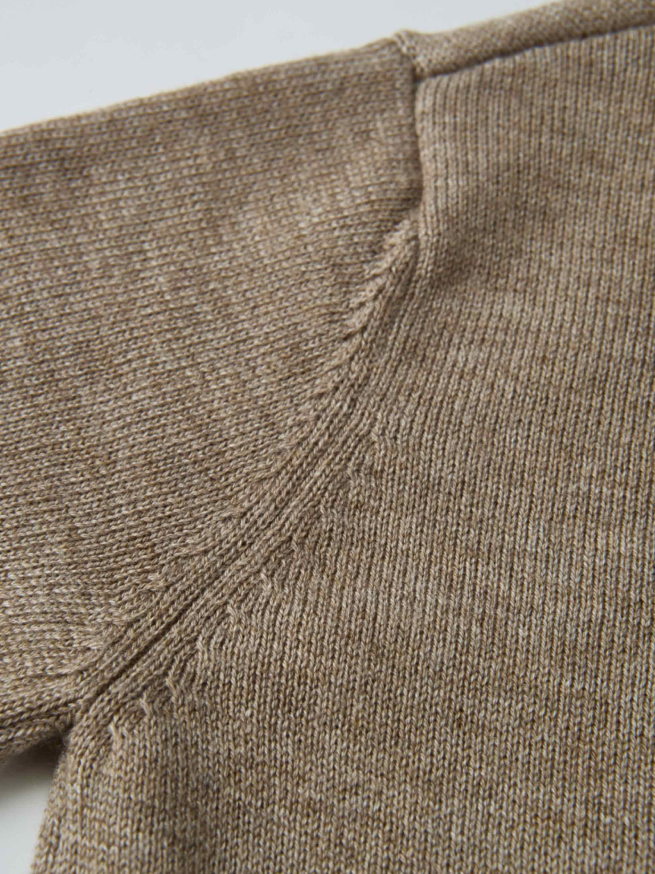 Adee Knit Sweater - Taupe, boys dressy top; close-up of ribbed knit fabric.