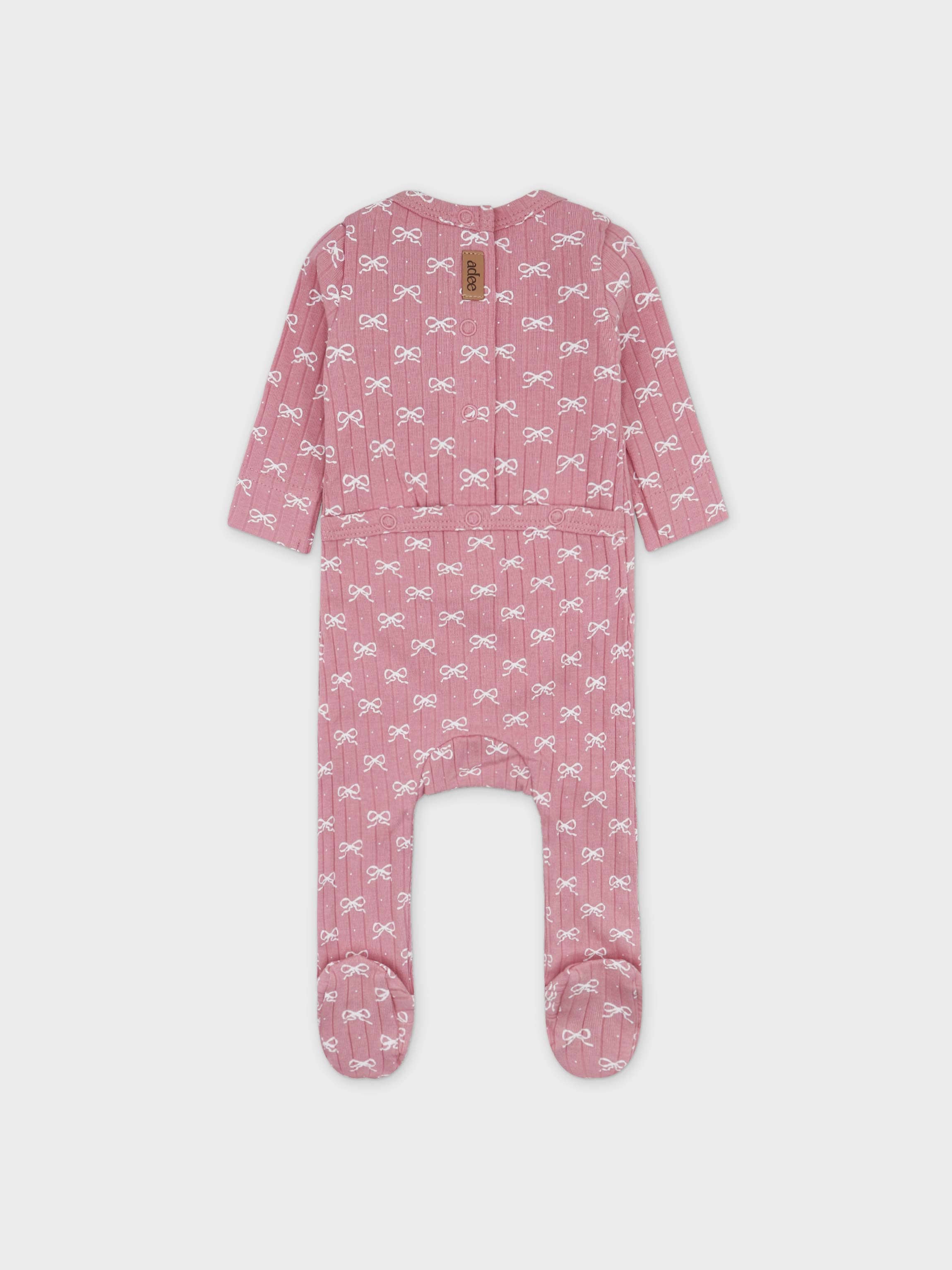 Baby pink bow print jumpsuit hat