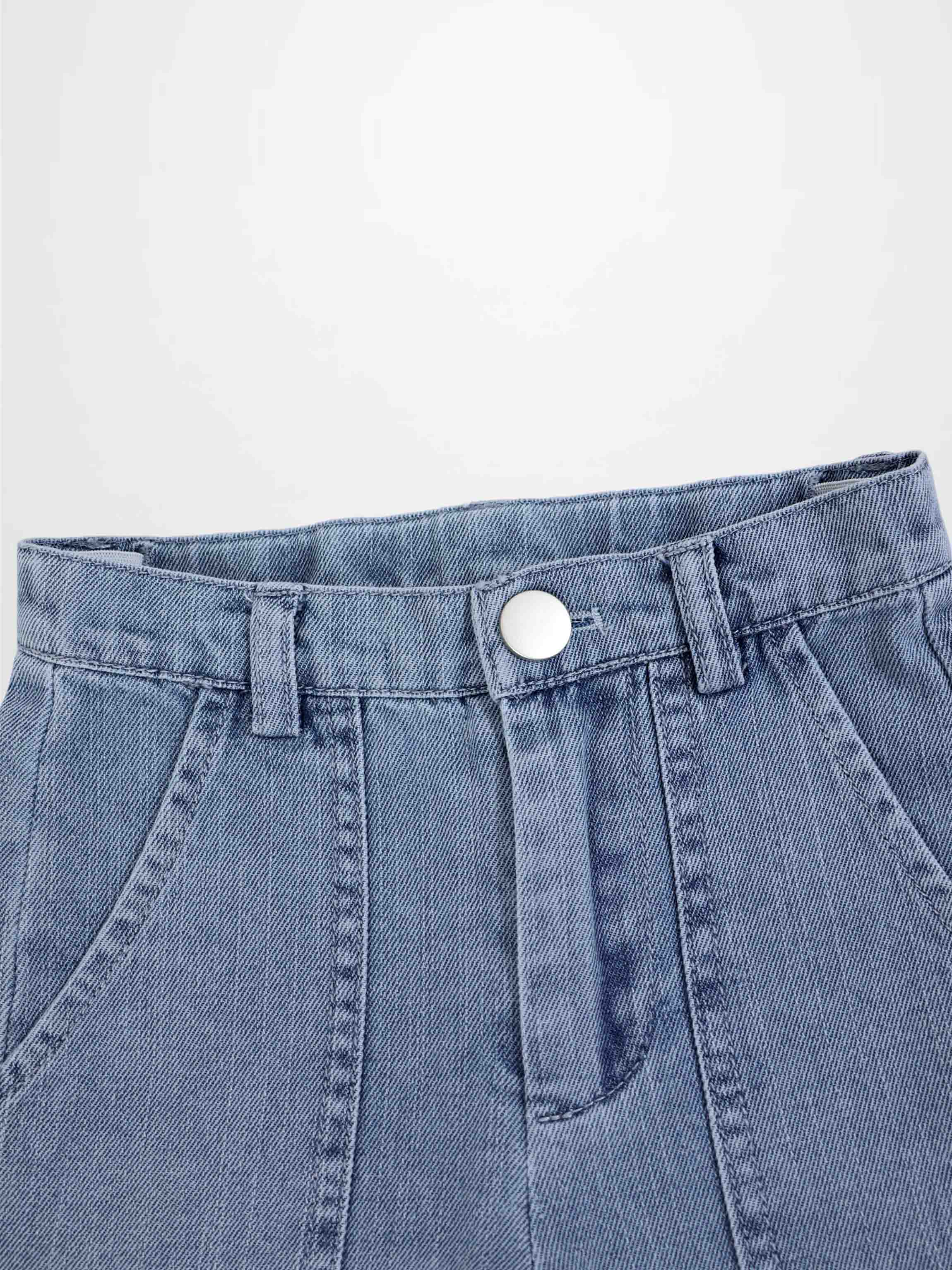 Cuffed denim shorts for boys; light blue denim with belt loops and front pockets.