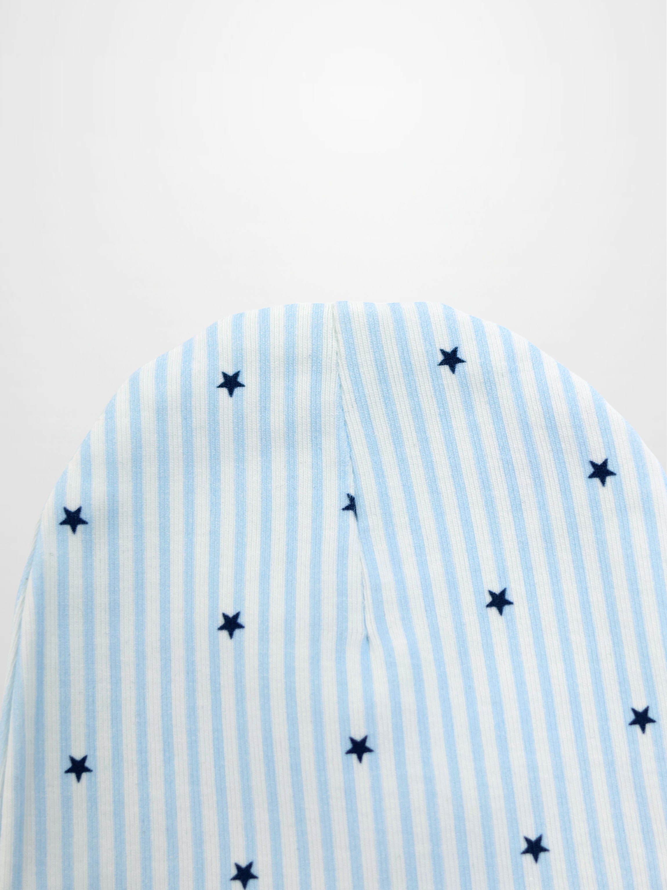 Blue Star Hat for boys with light blue and white stripes and dark blue stars.