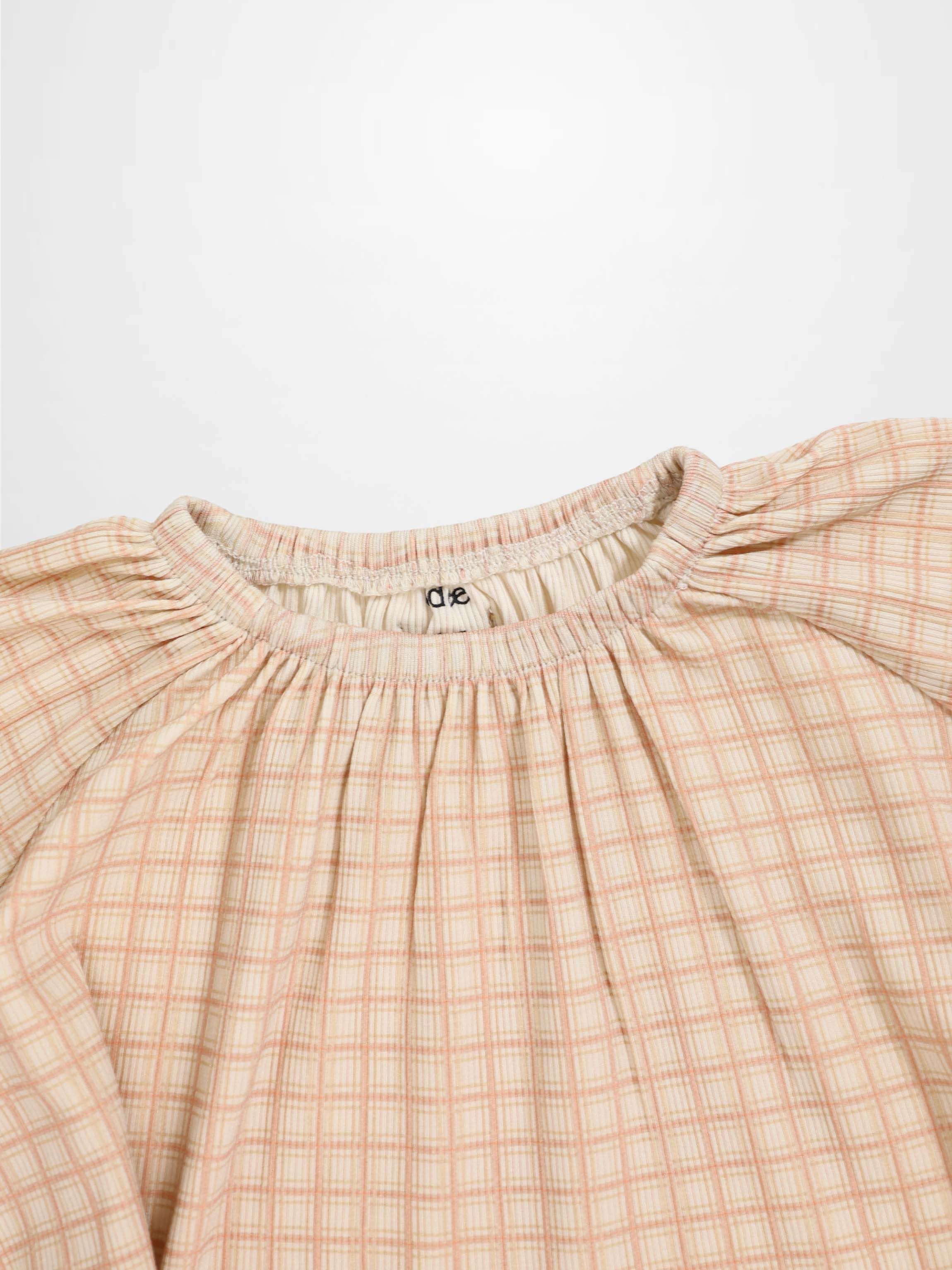 Adee Pink Squared Nightgown for girls, pink plaid fabric with a gathered neckline.