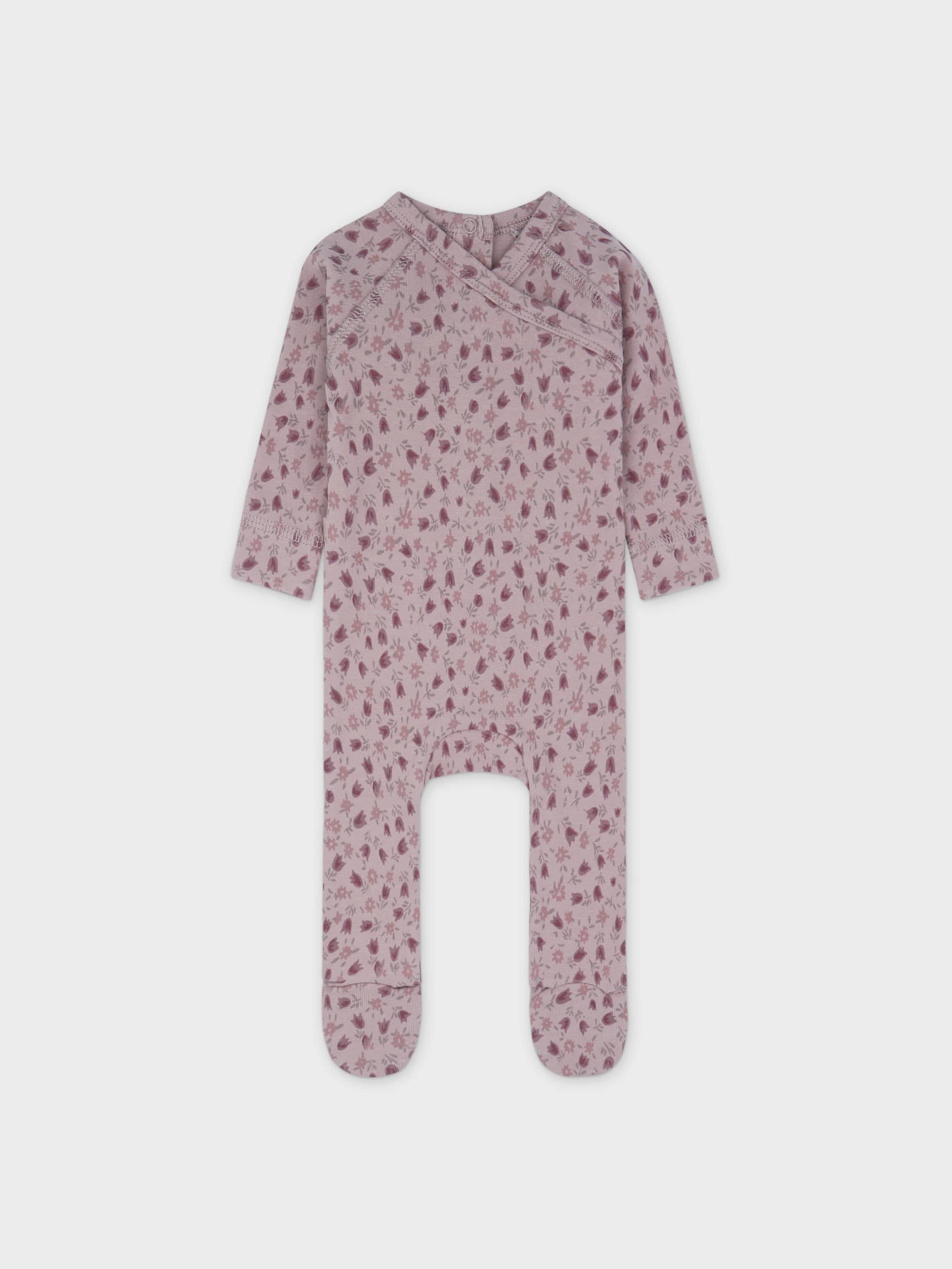 Pink tulip baby jumpsuit for girl.