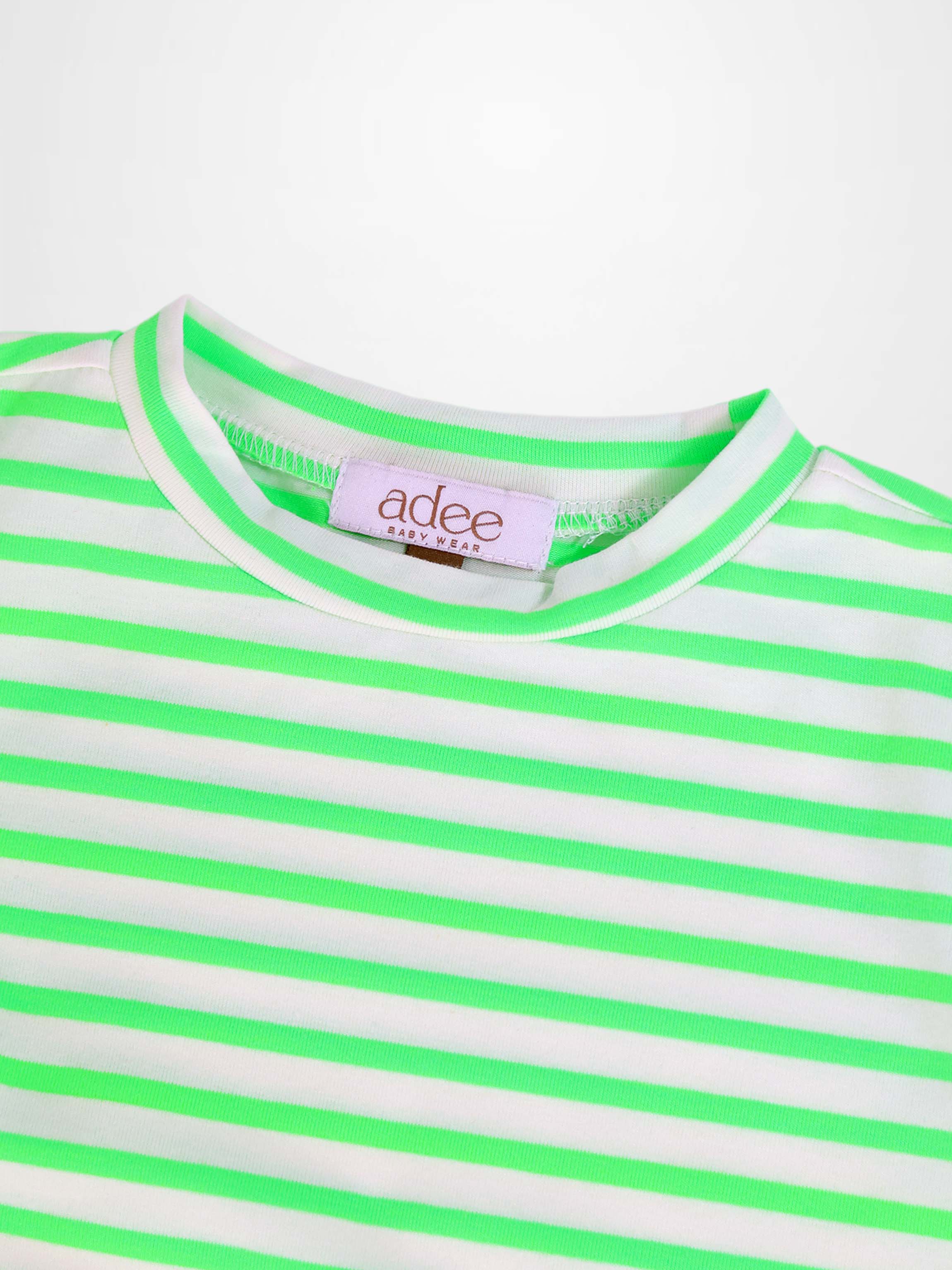 Neon green striped boxy T-shirt for boys by Adee, short sleeves