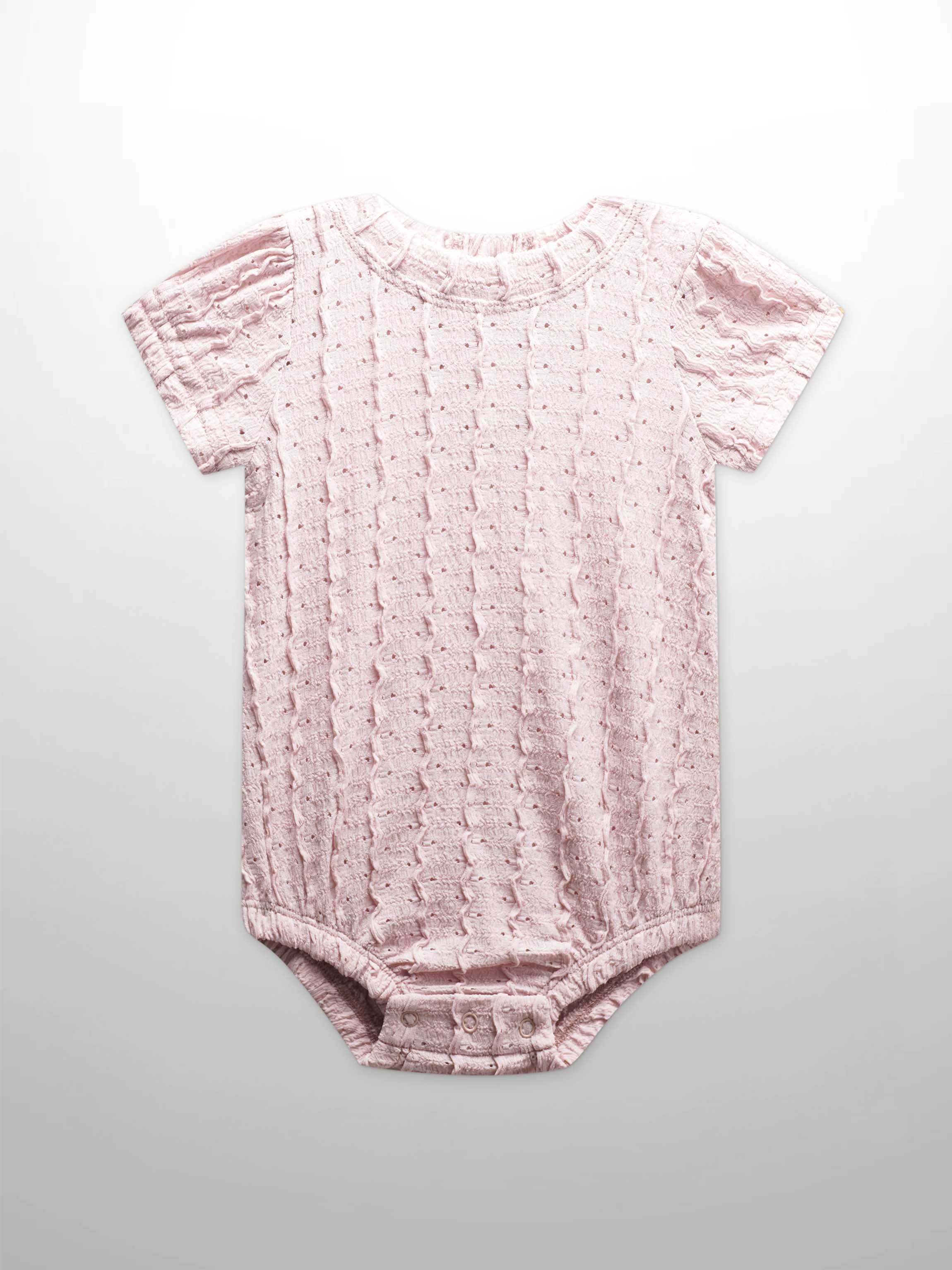 Light pink ruffled pointelle romper