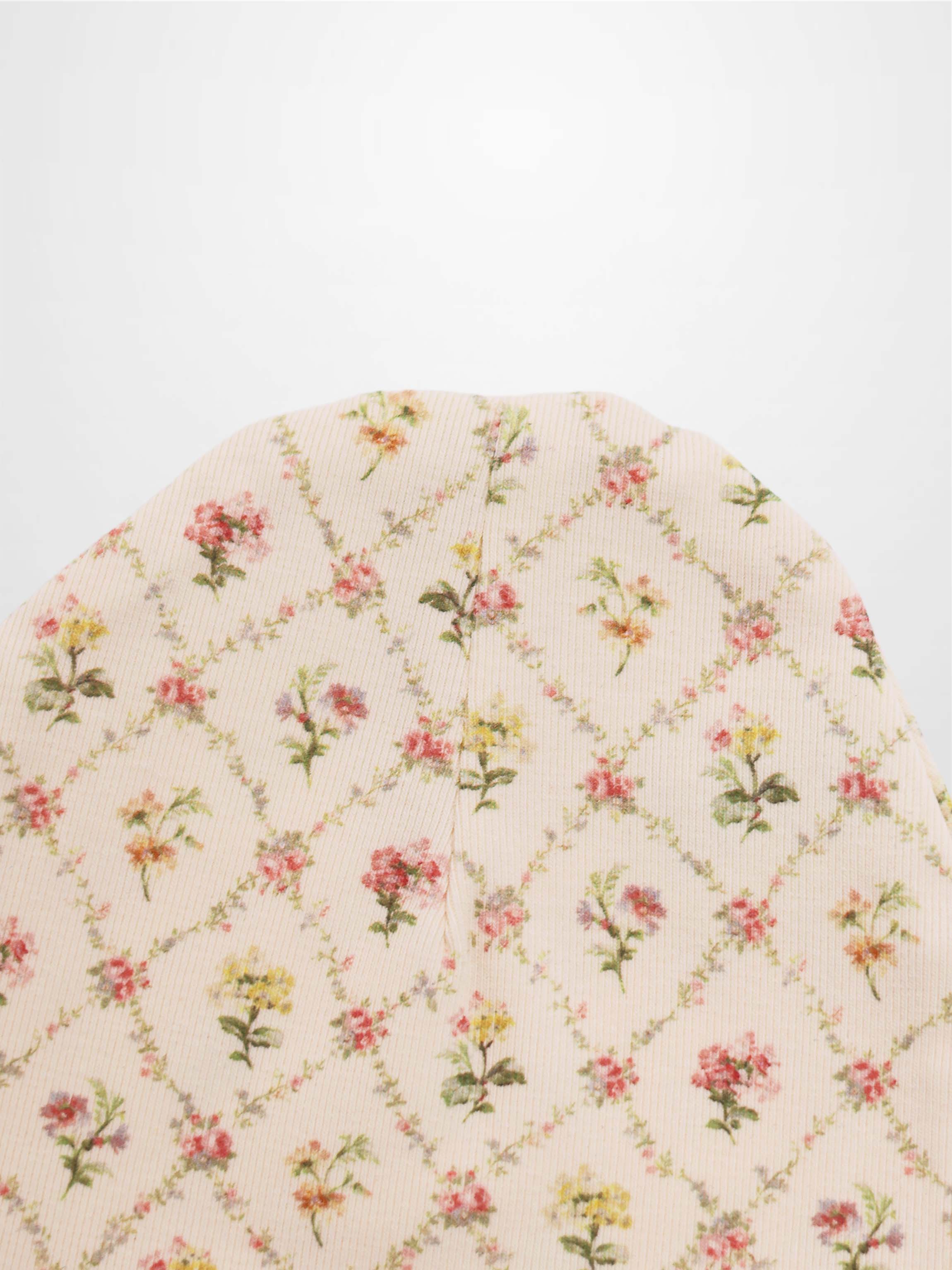 Flower Garden Hat for girls, off-white fabric with pink and yellow floral pattern