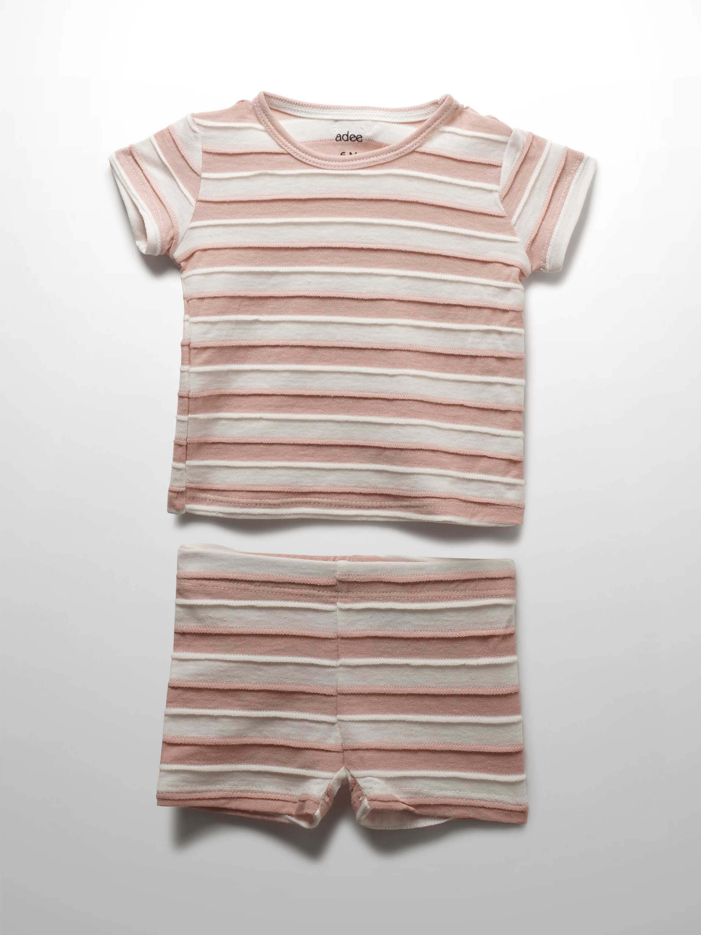 Girls shorts set in pink stripes