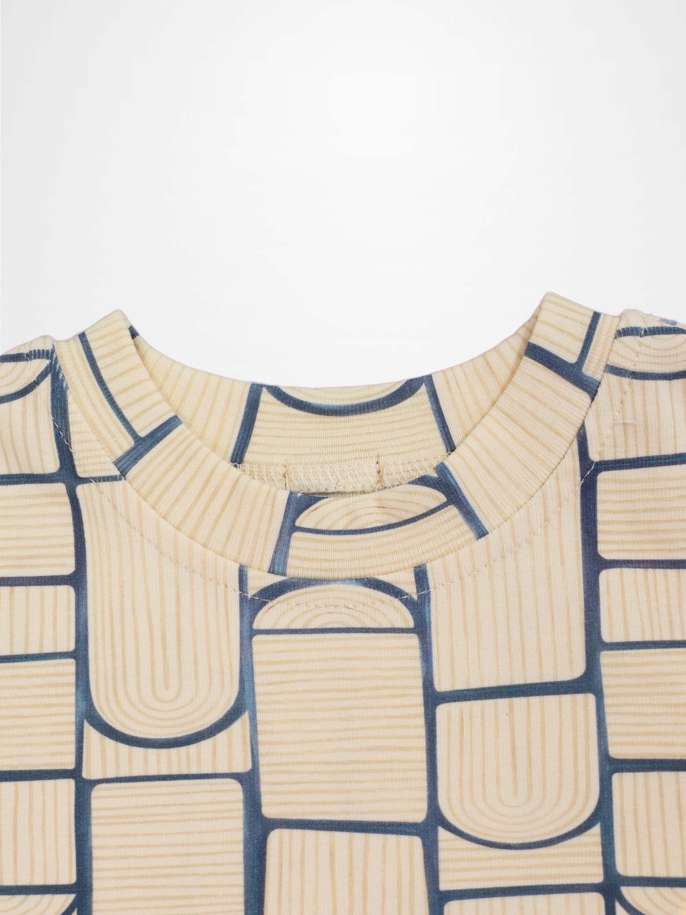 Abstract T-shirt for boys, beige with light-blue geometric print, Adee