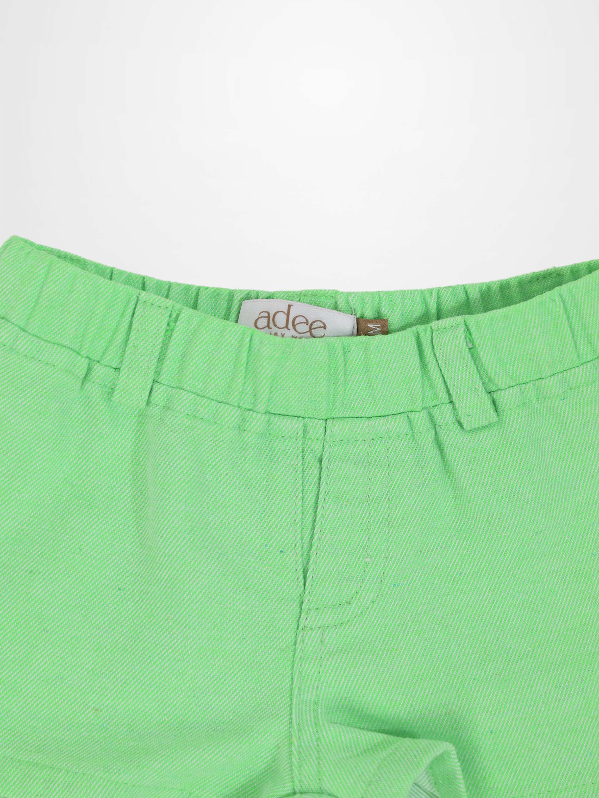 Denim shorts for boys in neon green by Adee with belt loops