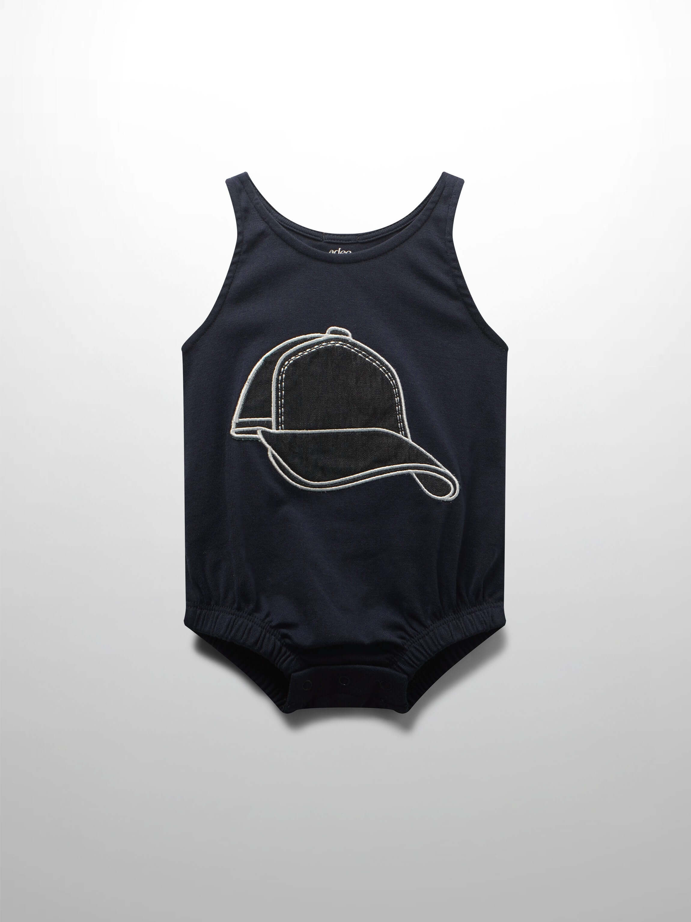 Baby boy navy baseball cap romper