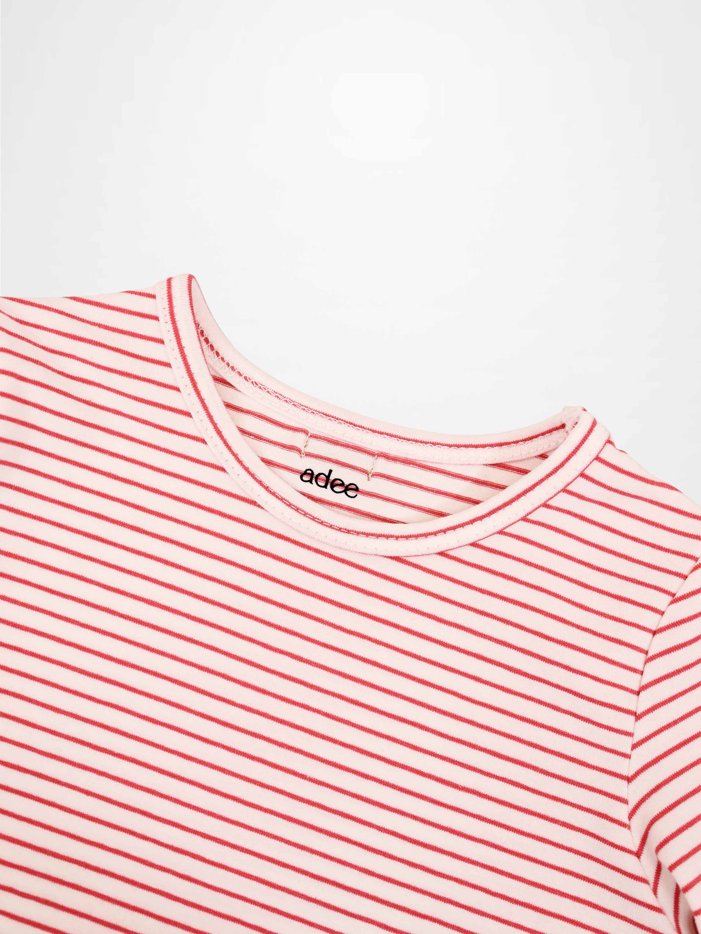 Pink Striped 3/4 Sleeve T-Shirt
