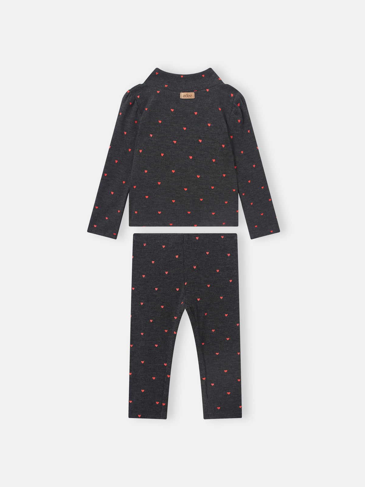Ribbed Heart Set for little girls by Adee, grey with red heart pattern, 2-piece