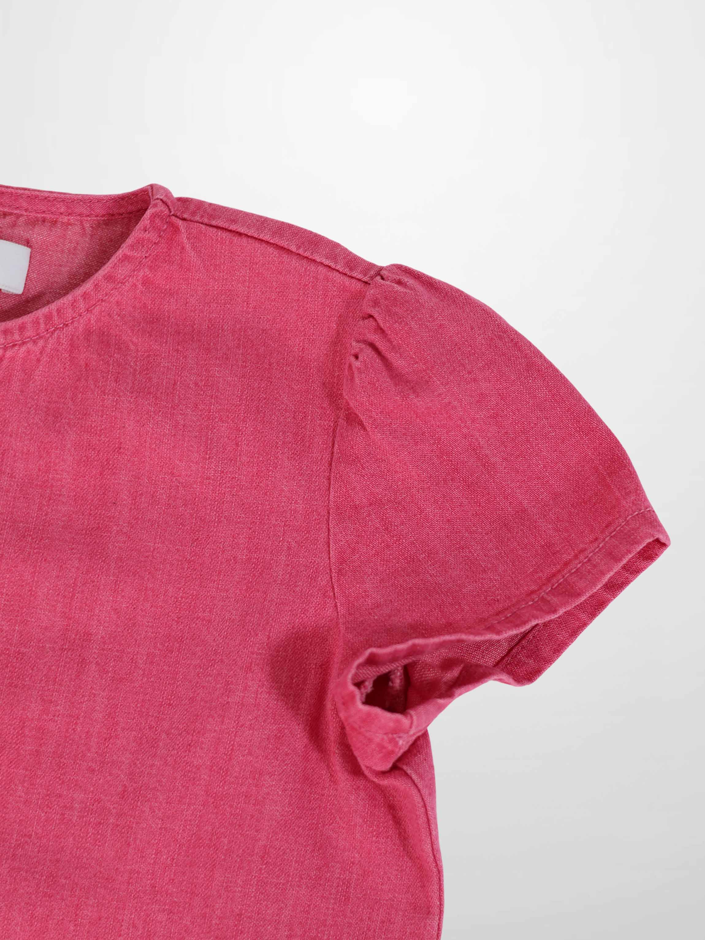 Short Sleeve Henley pink denim girls&